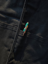 Load image into Gallery viewer, Old Fashioned Standards - Y Vest - Brushed Black - front slit pocket with pen showing
