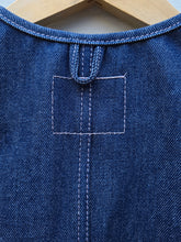 Load image into Gallery viewer, Old Fashioned Standards - Y Vest - Dark Denim - back fabric hook and pink stitch rectangle
