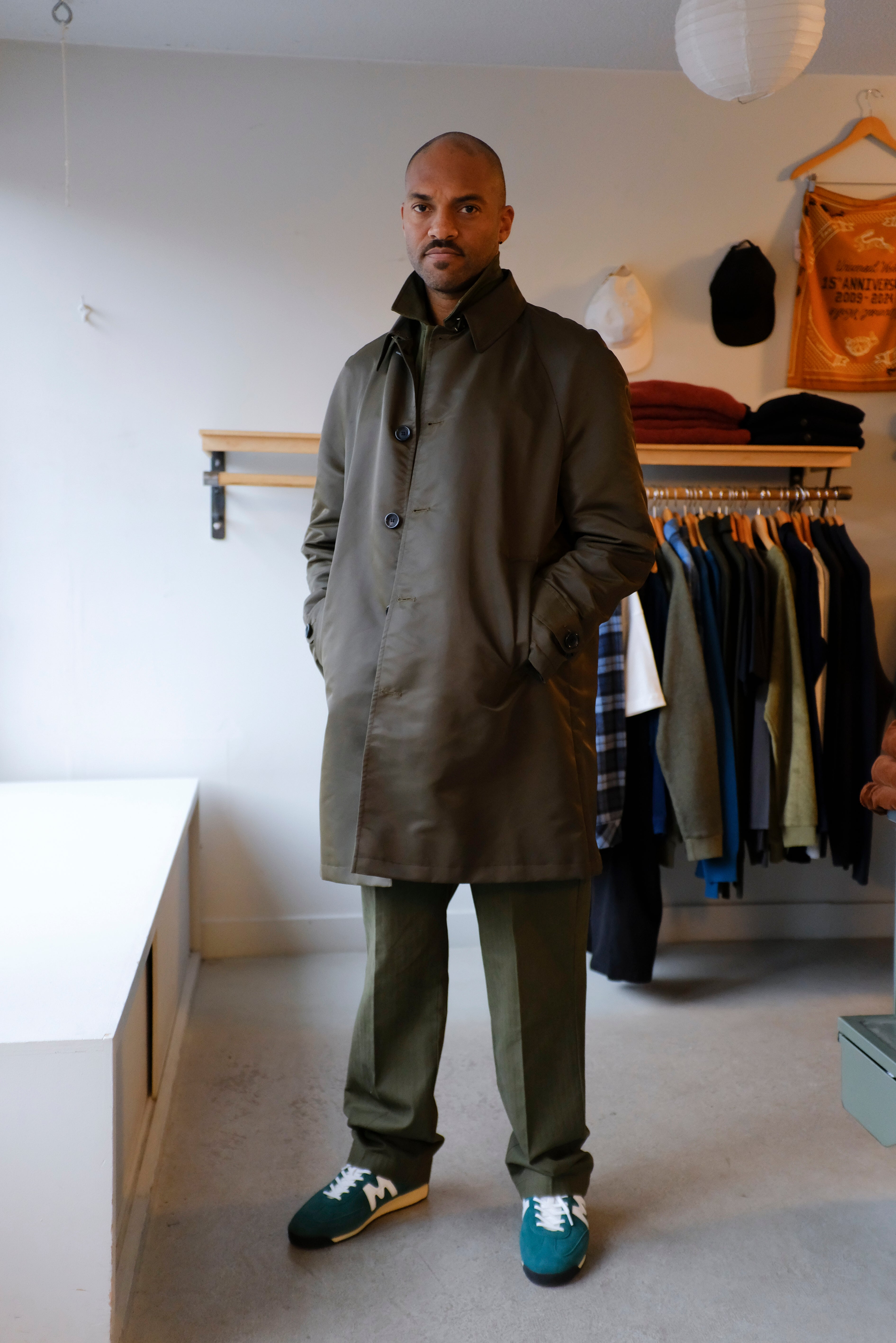 Universal Works - Arnold Raincoat - Green (Foster) - front