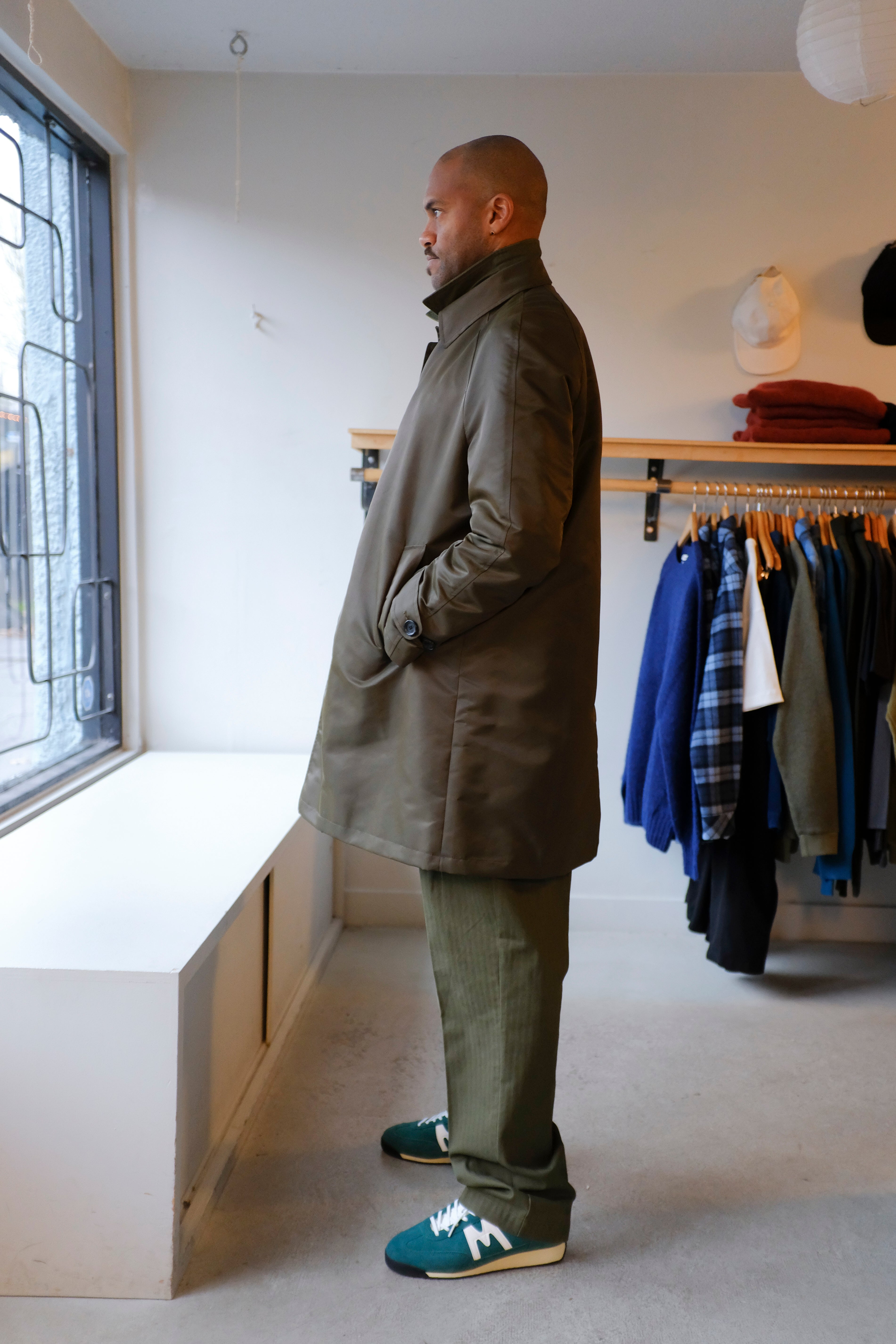 Universal Works - Arnold Raincoat - Green (Foster) - side