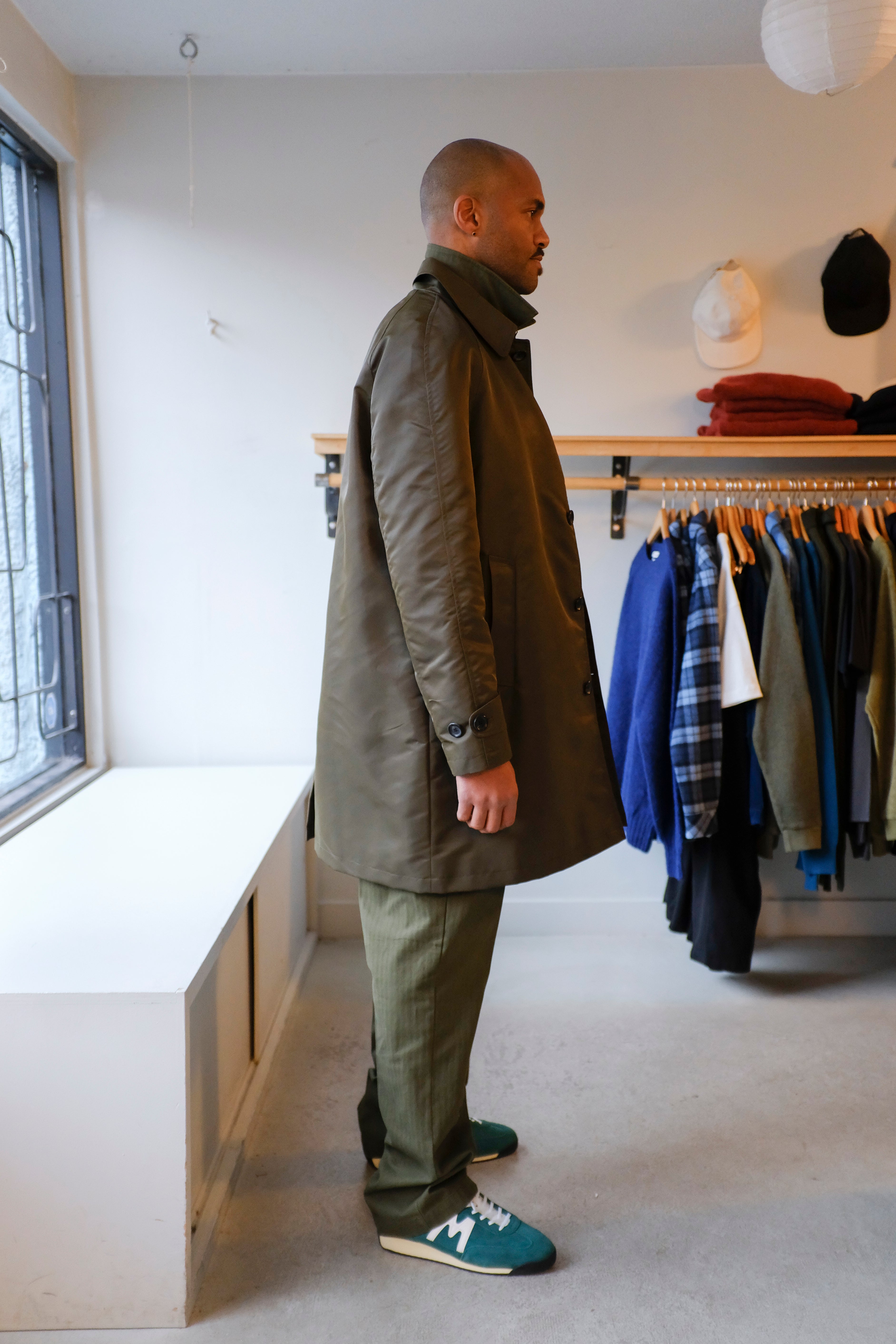 Universal Works - Arnold Raincoat - Green (Foster) - side