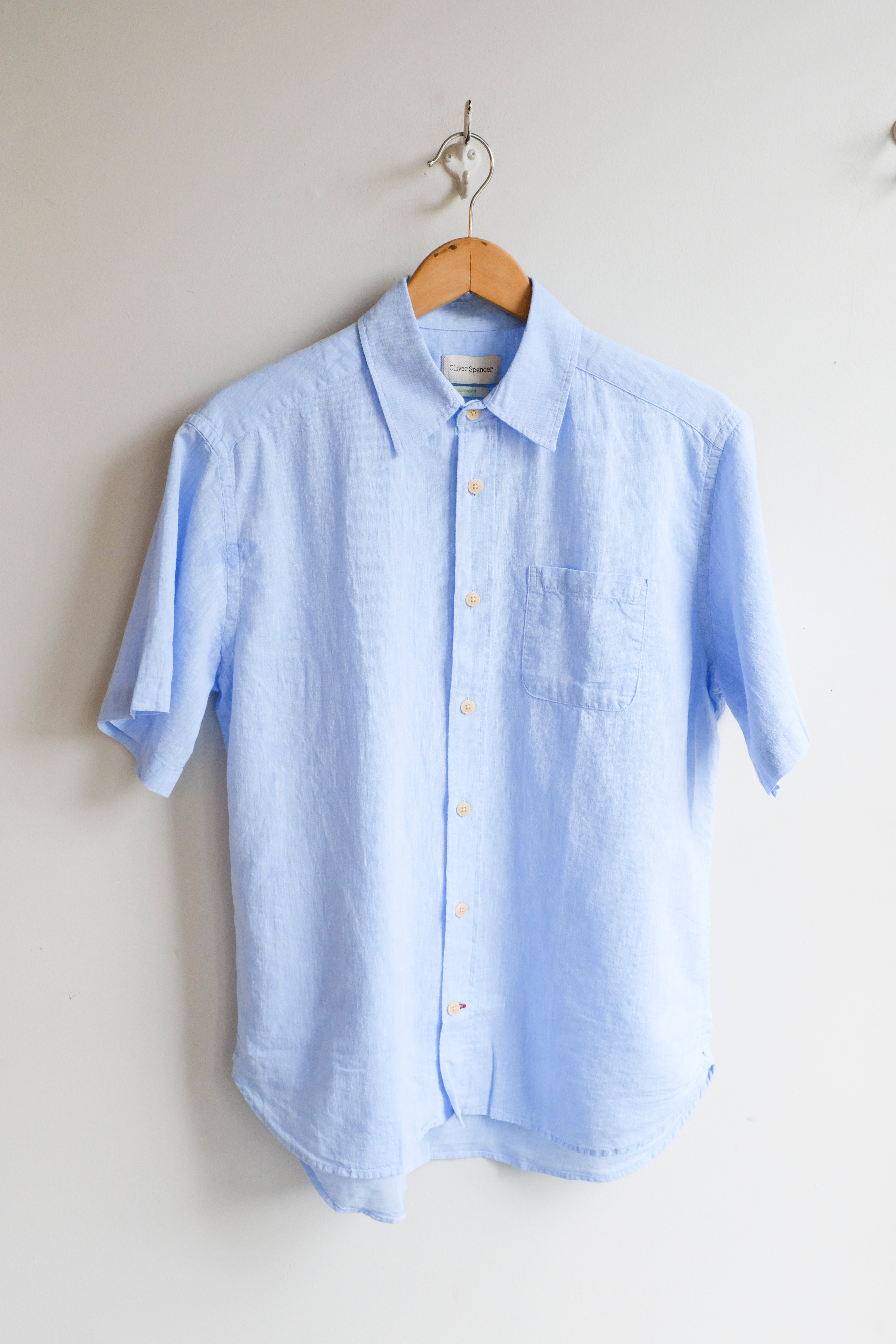 Oliver Spencer - Atlanta Short Sleeve Shirt - Blue (Perkins) - flat front