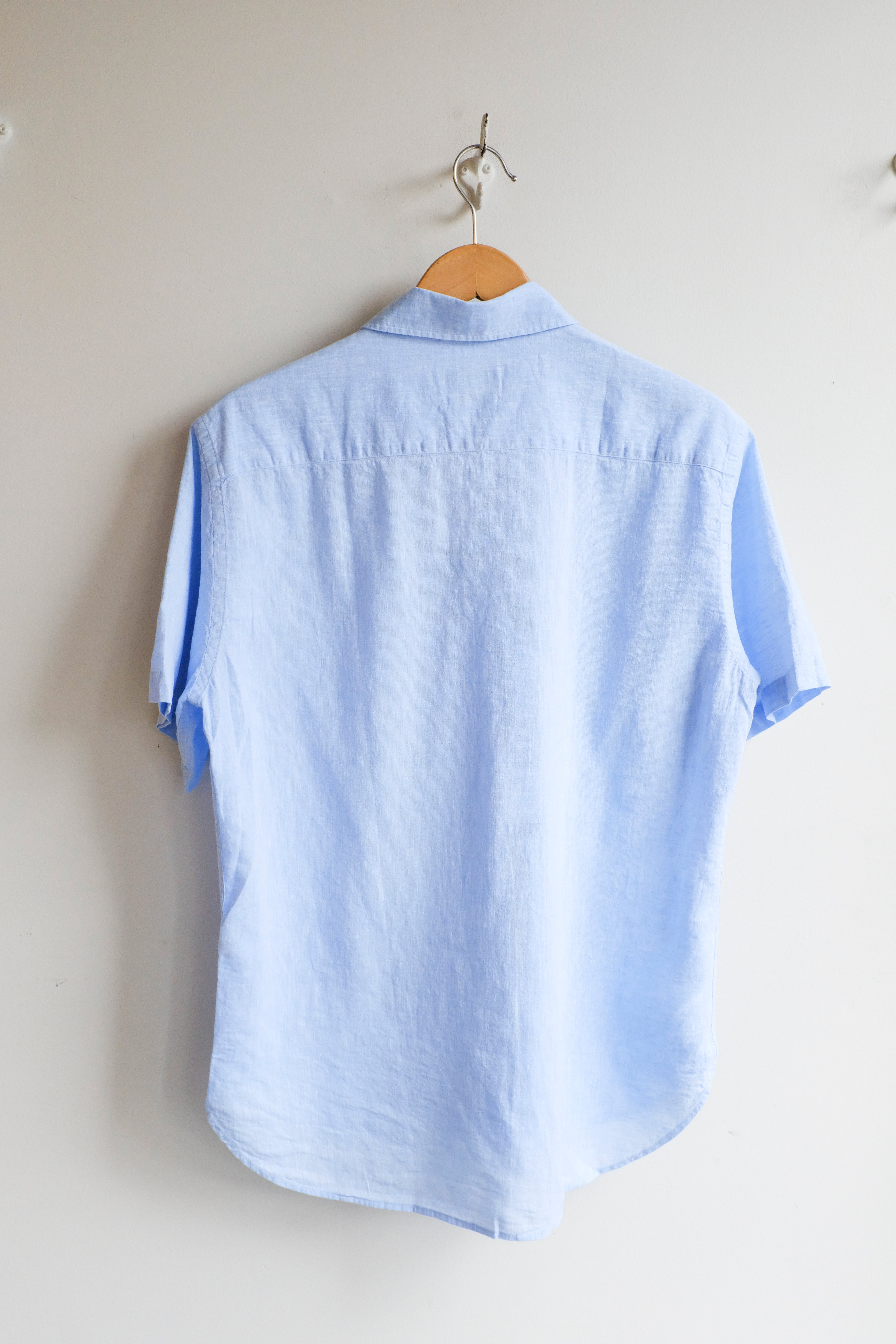 Oliver Spencer - Atlanta Short Sleeve Shirt - Blue (Perkins) - flat back