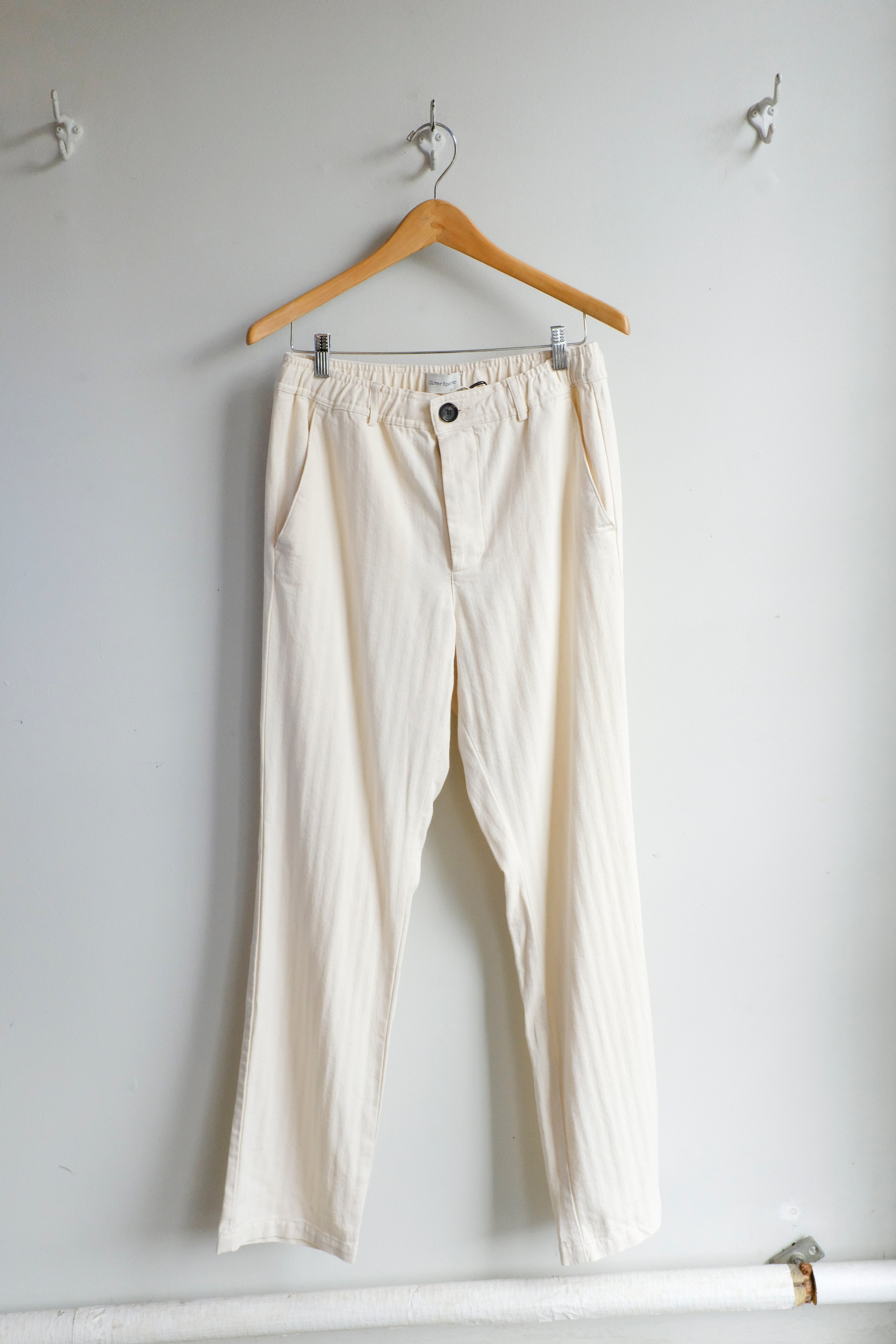 Oliver Spencer - Drawstring Trousers - Ecru (Cairnes) - flat front