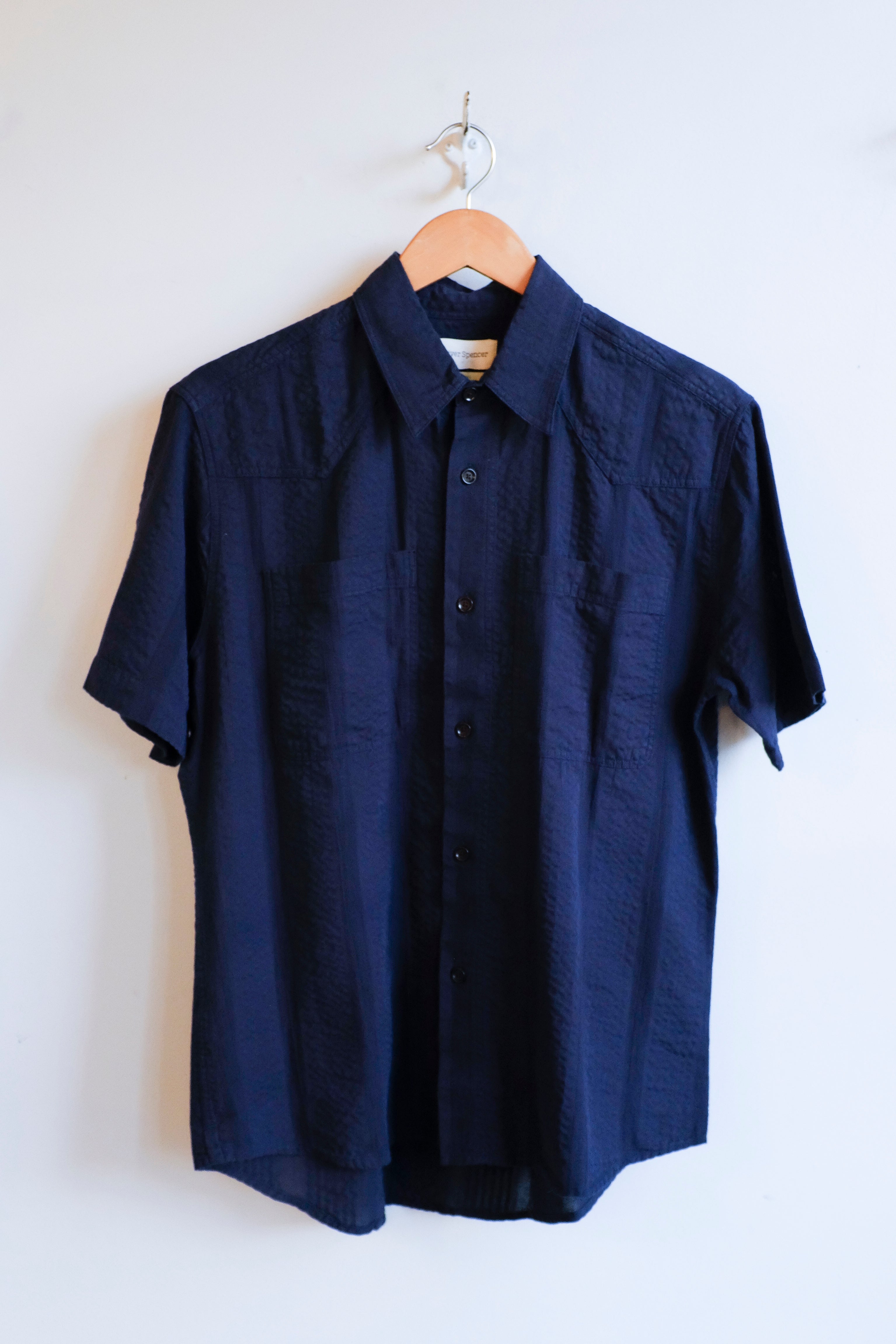 Oliver Spencer - Quito Short Sleeve Shirt - Navy (Phaidon) - flat front