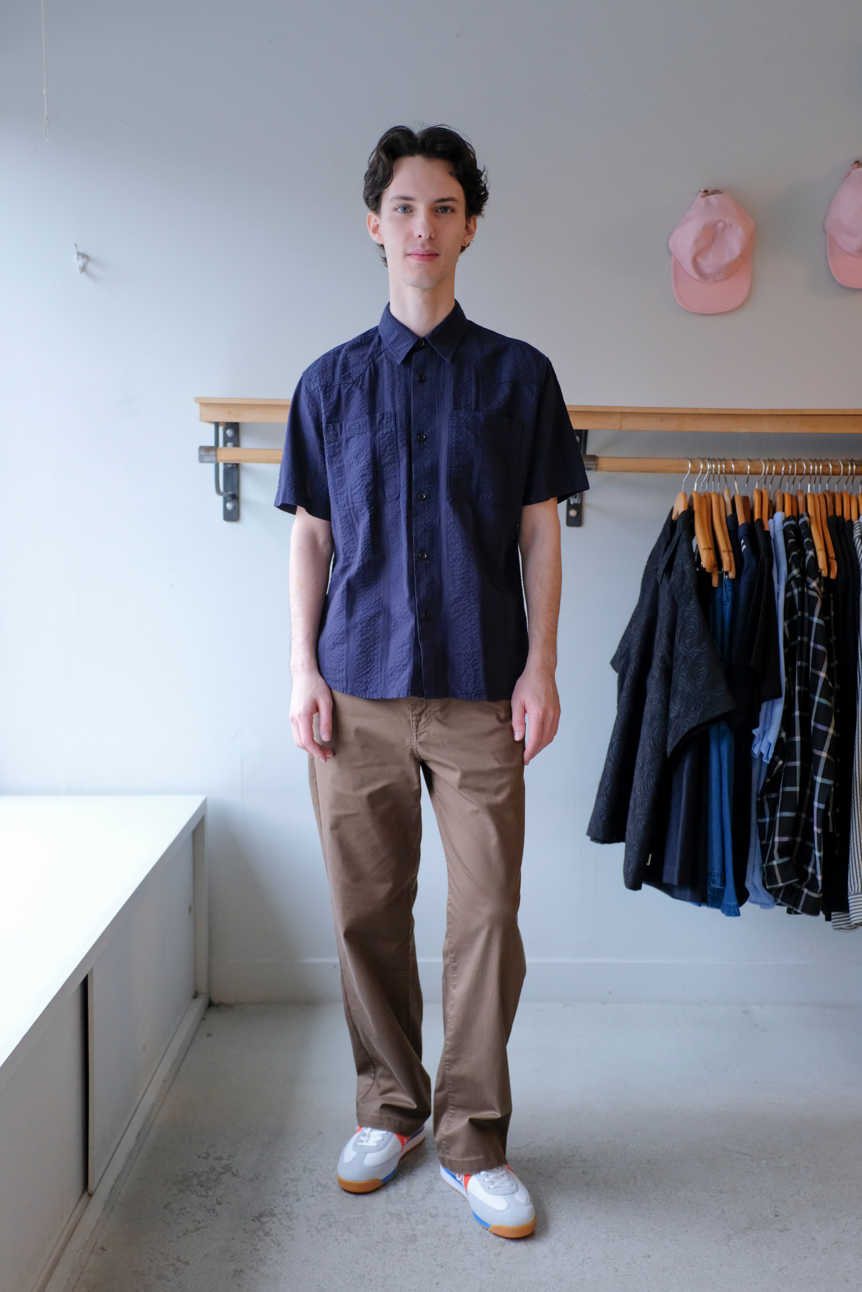 Oliver Spencer - Quito Short Sleeve Shirt - Navy (Phaidon) - front
Oliver Spencer - Utility Trousers - Beige (Tomlin) - front