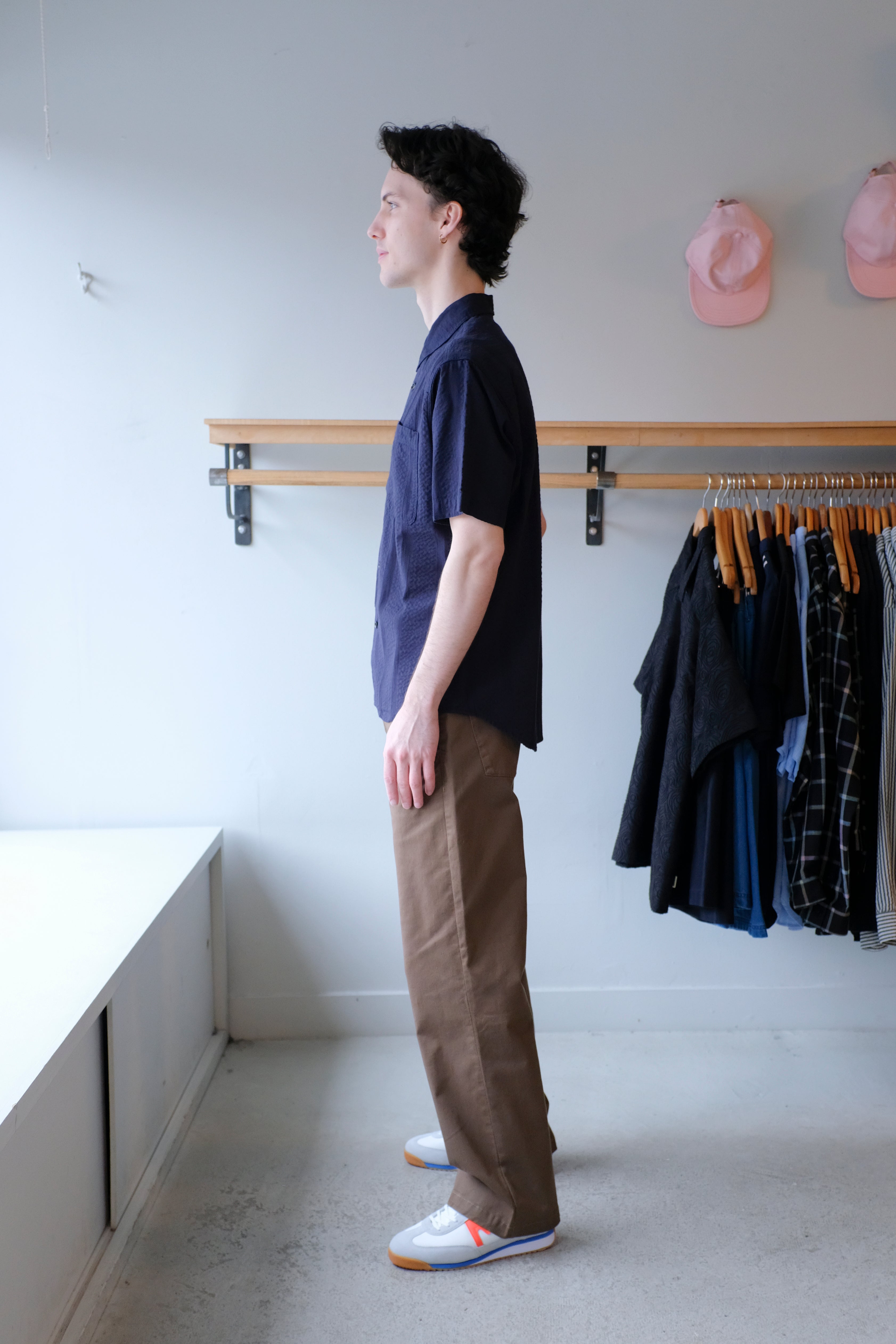 Oliver Spencer - Quito Short Sleeve Shirt - Navy (Phaidon) - side
Oliver Spencer - Utility Trousers - Beige (Tomlin) - side