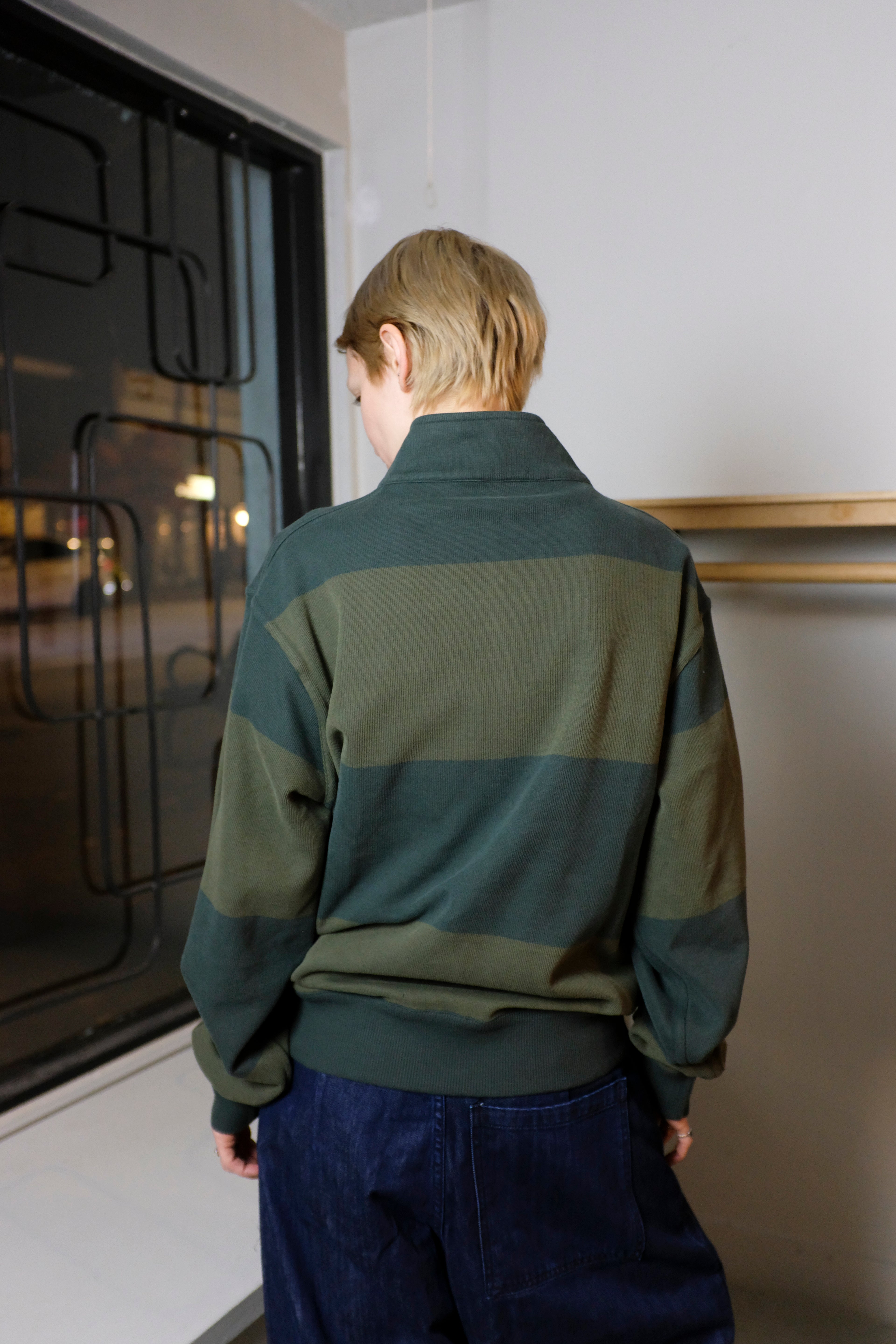 Oliver Spencer - Reversible Half Zip Sweatshirt - Green/Moss Green (Latimer) - back stripes