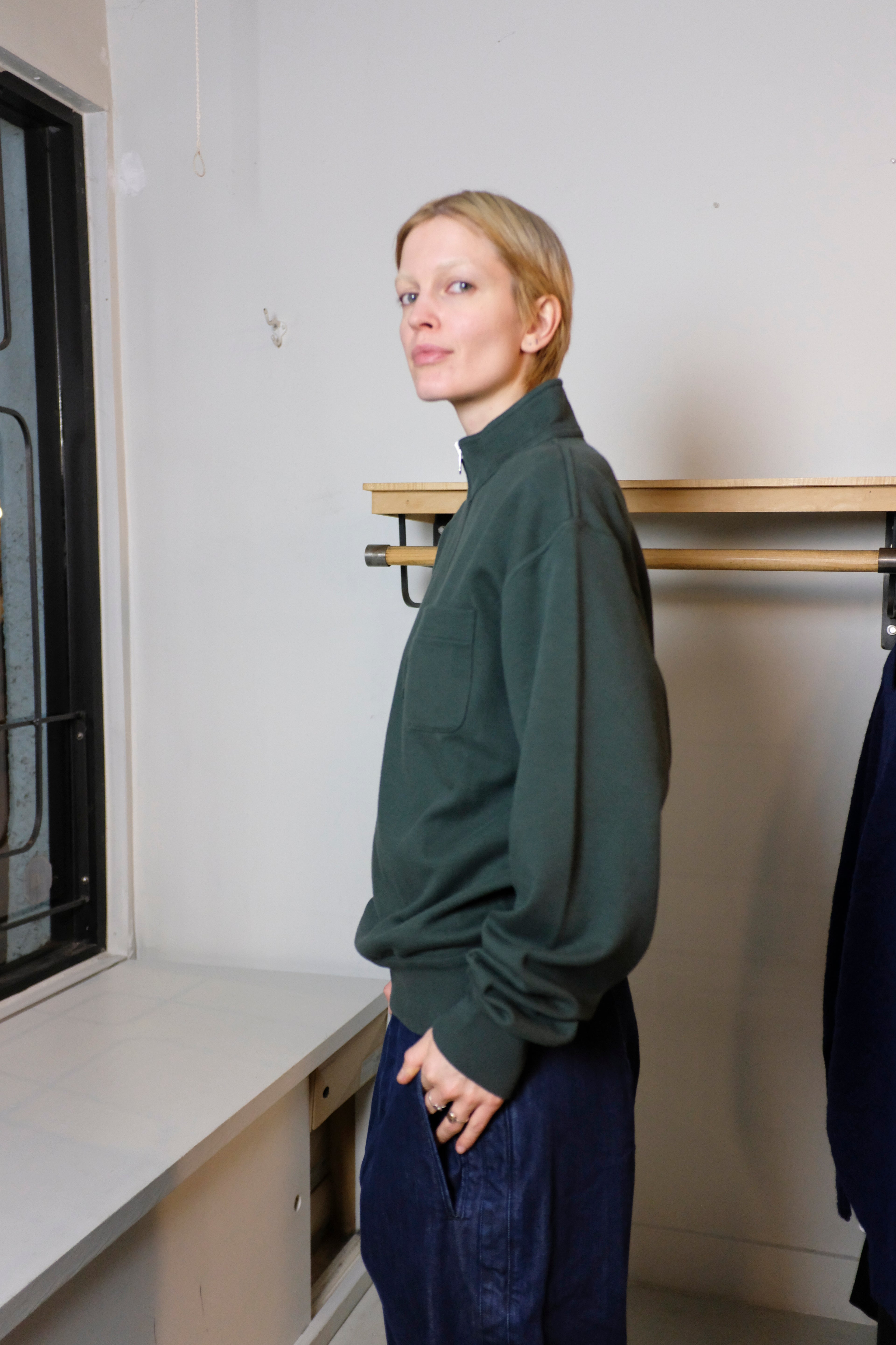 Oliver Spencer - Reversible Half Zip Sweatshirt - Green/Moss Green (Latimer) - side