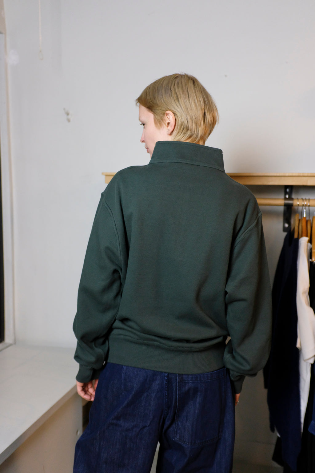 Oliver Spencer - Reversible Half Zip Sweatshirt - Green/Moss Green (Latimer) - back