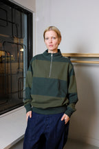 Oliver Spencer - Reversible Half Zip Sweatshirt - Green/Moss Green (Latimer) - front stripes