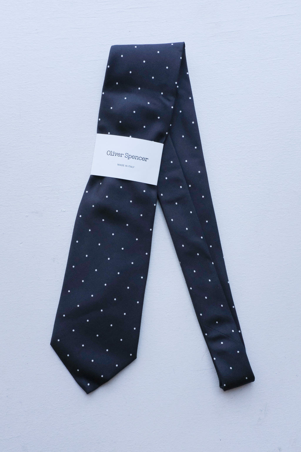 Oliver Spencer - Spot Silk Tie - navy spot detail