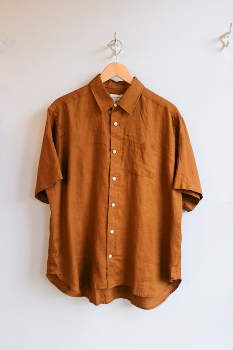 Oliver Spencer - Atlanta Short Sleeve Shirt - Orange - flat front