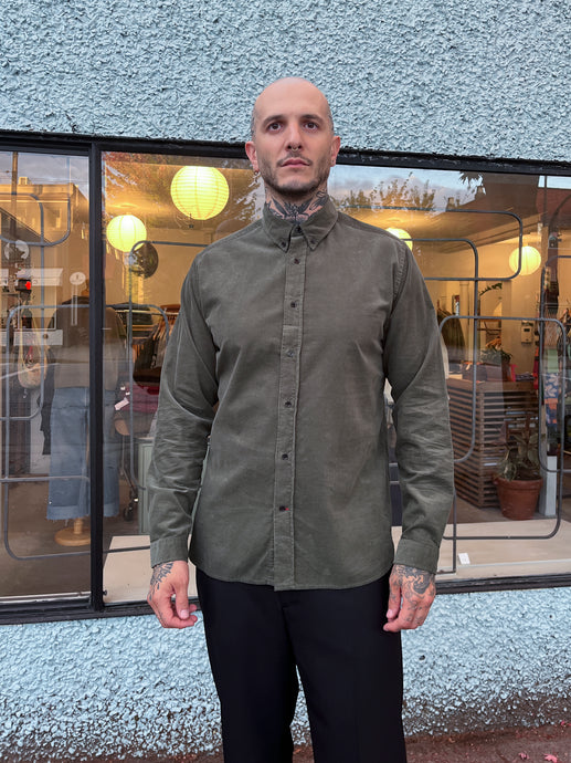 Oliver Spencer - Brook Shirt - Green (Mersey Cord) - front