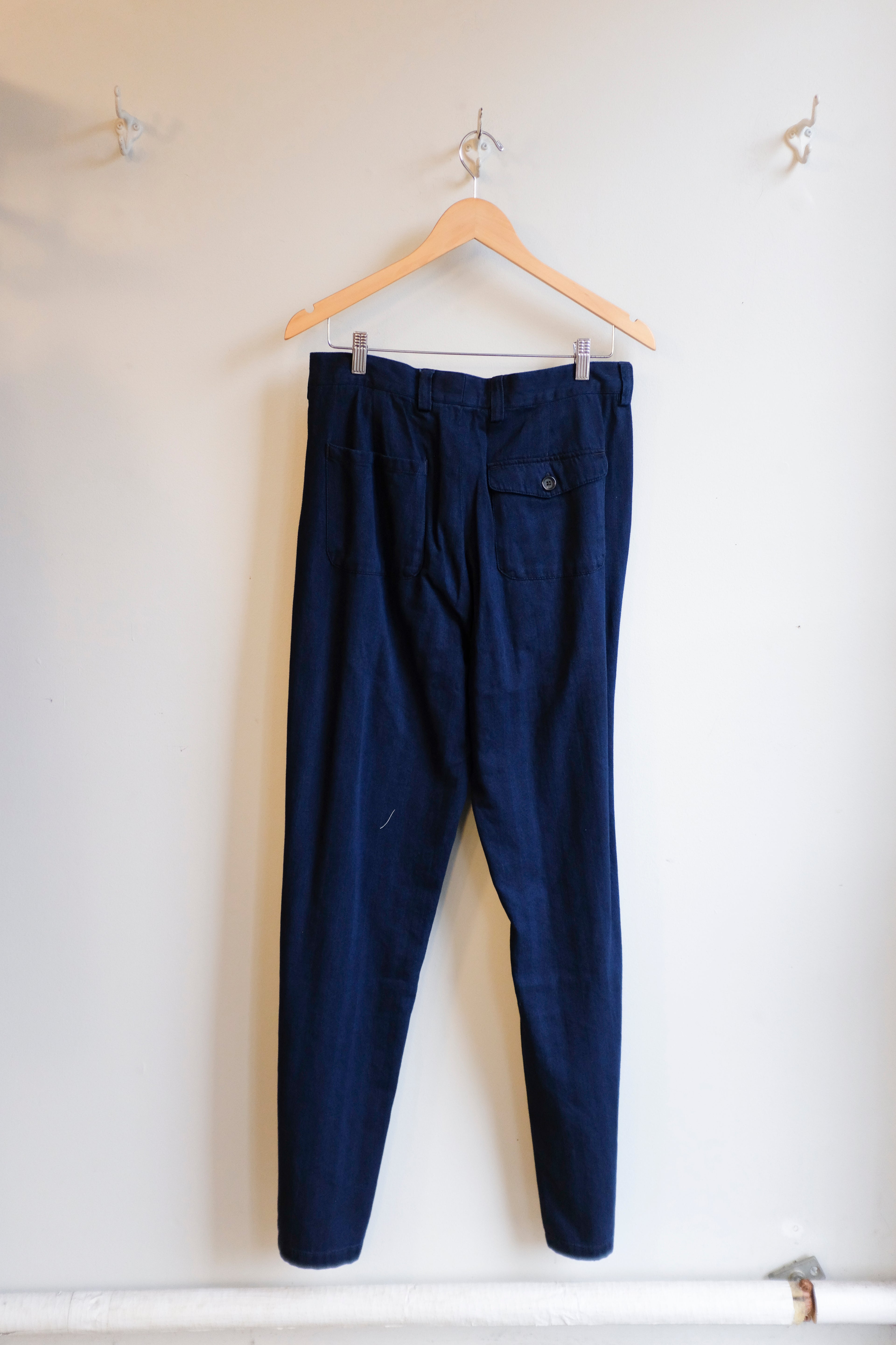 Oliver Spencer - Morton Pleated Trousers - Indigo Blue (Faye) - flat back