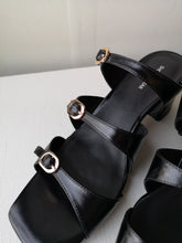 Load image into Gallery viewer, Shoe The Bear Hanna Buckle Mule Leather - Black, close up of buckle straps details
