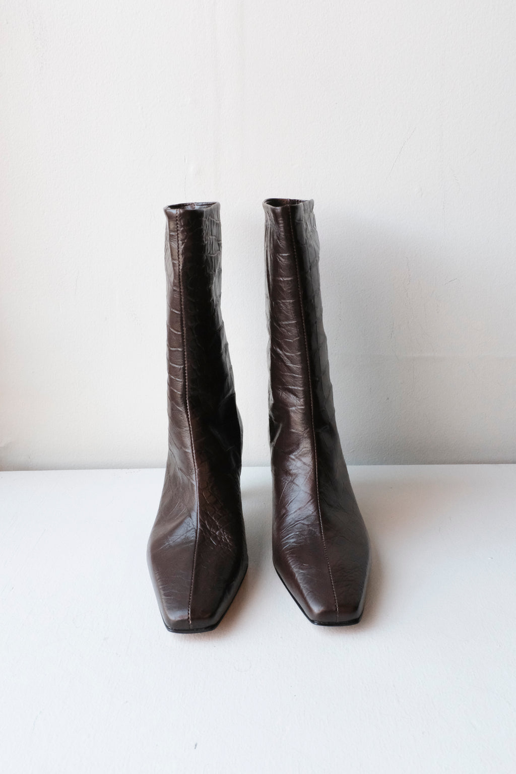 Logan Mid-Calf Boots - Dark Brown Croc
