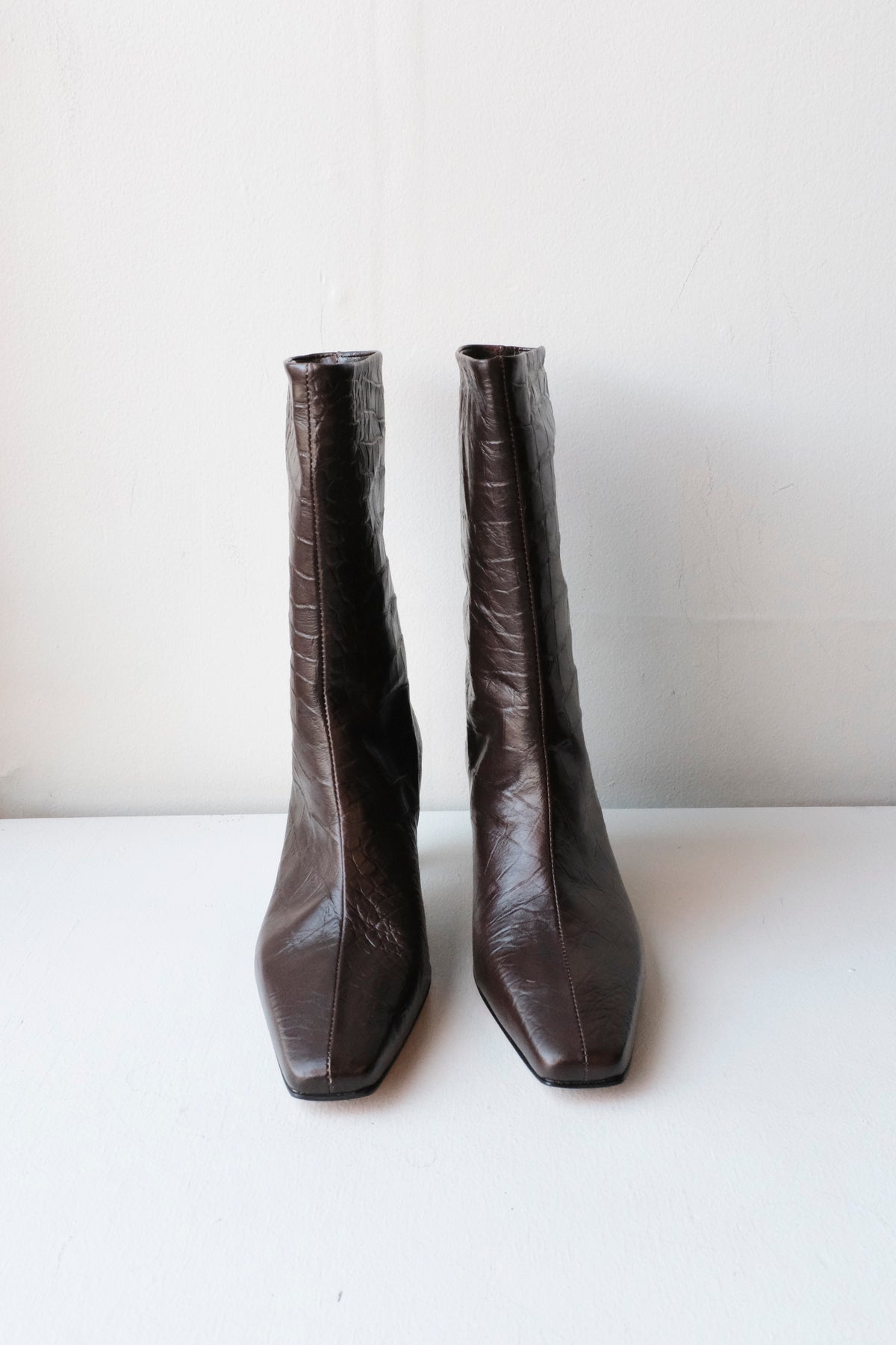 Logan Mid-Calf Boots - Dark Brown Croc