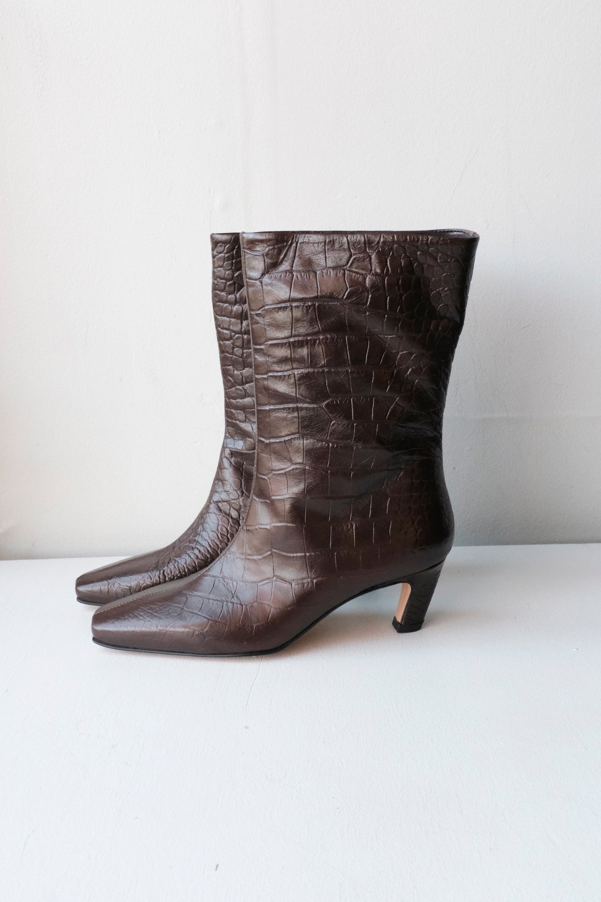 Logan Mid-Calf Boots - Dark Brown Croc