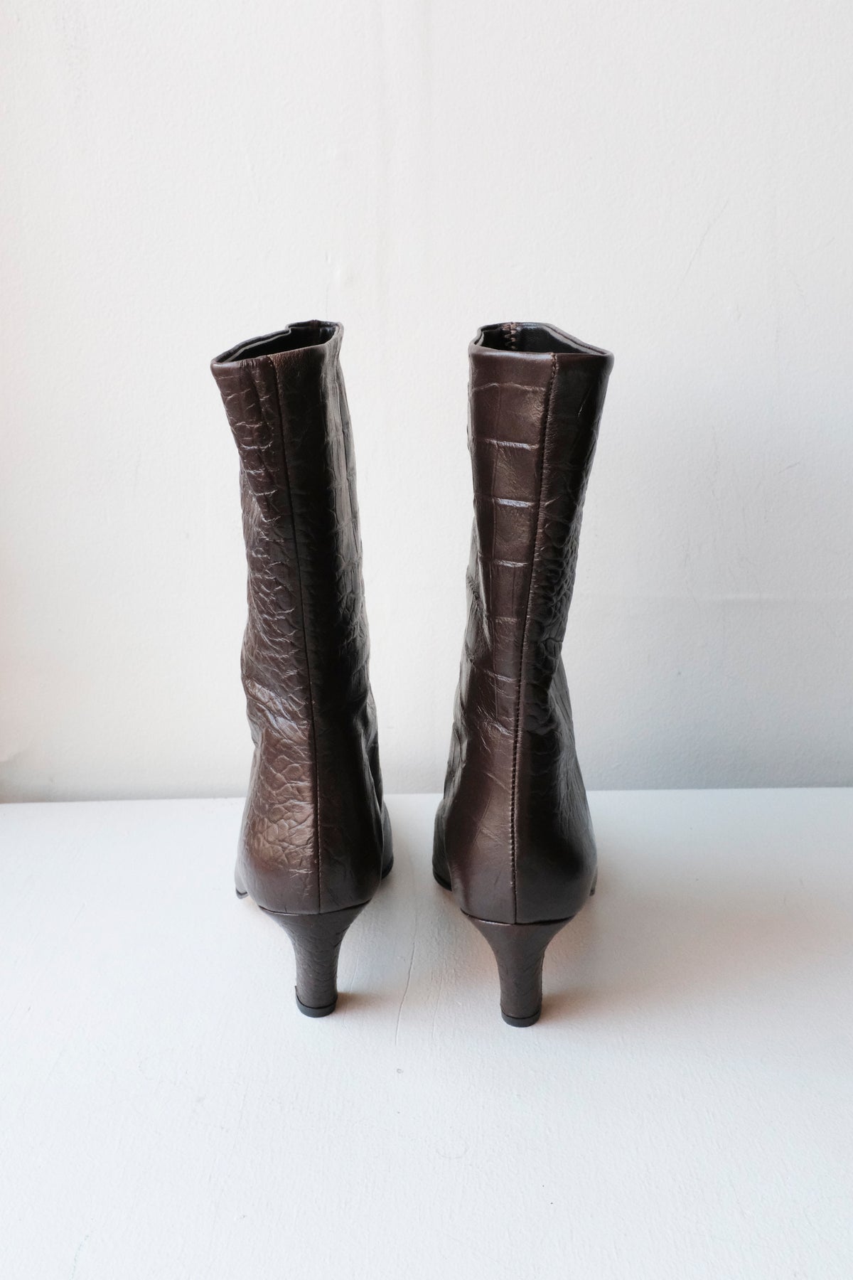 Logan Mid-Calf Boots - Dark Brown Croc