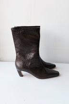 Logan Mid-Calf Boots - Dark Brown Croc