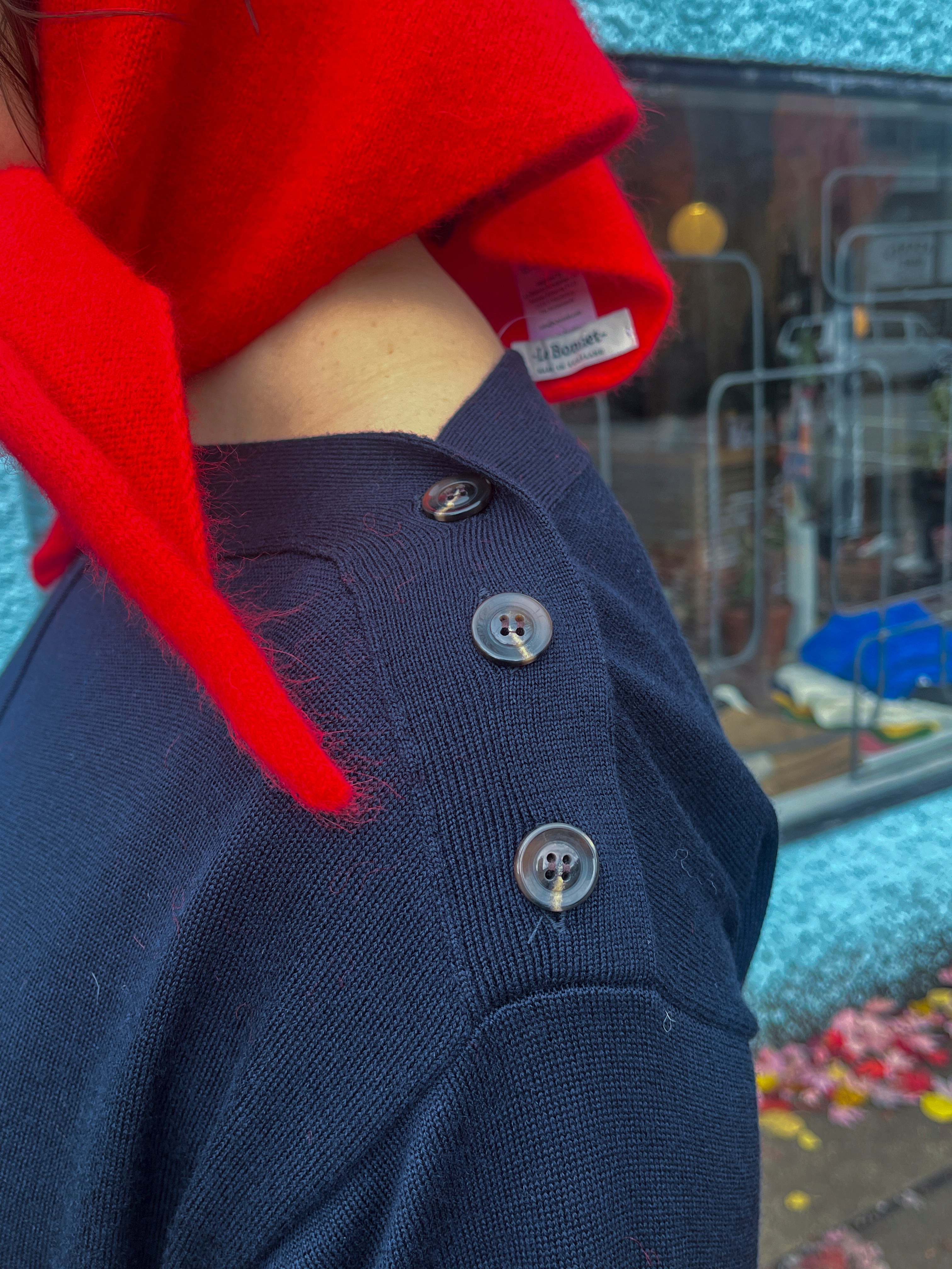 Soeur - Clea Knit Dress - Navy - button detail