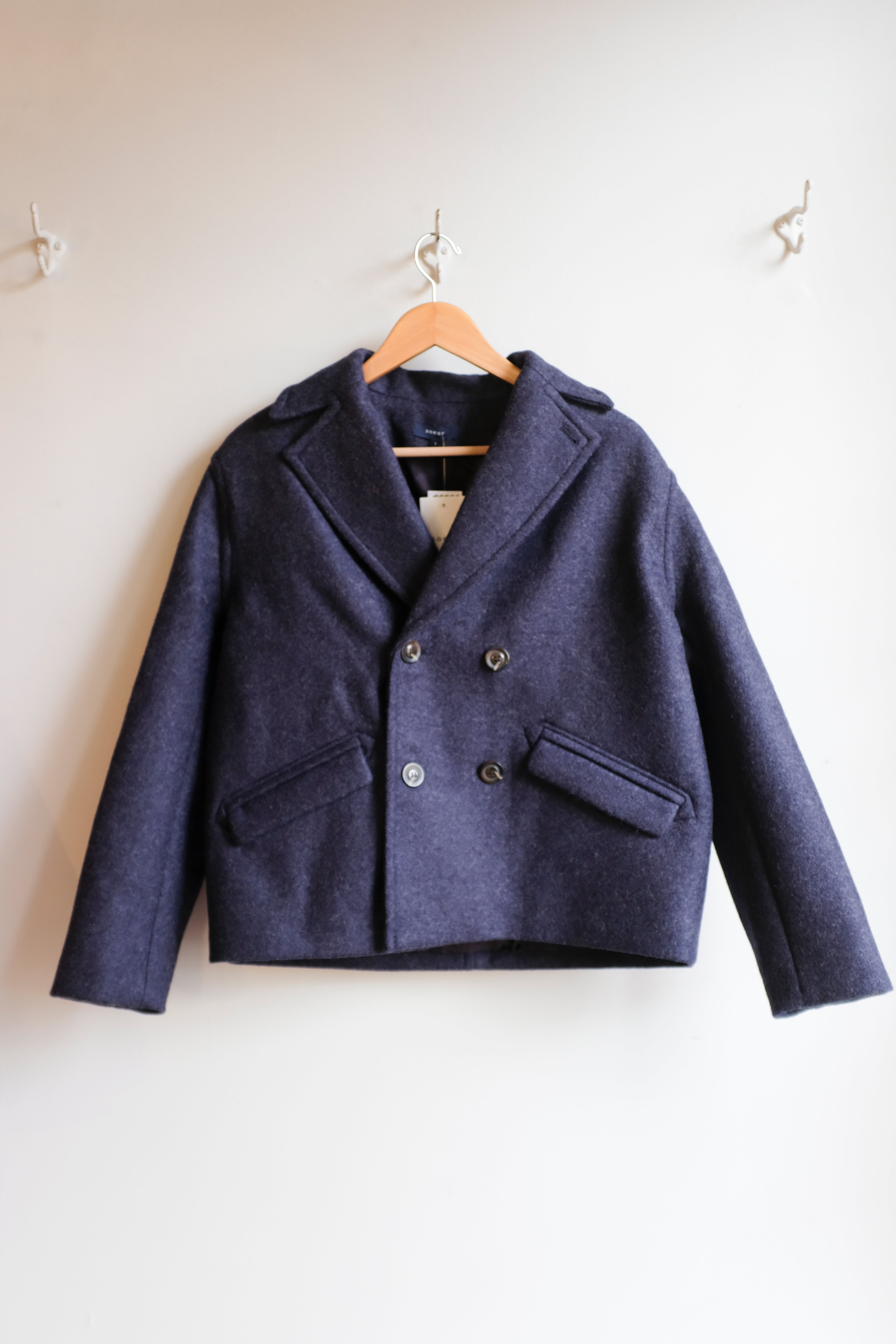 Soeur - Constant Short Wool Coat - Heather Navy - flat front