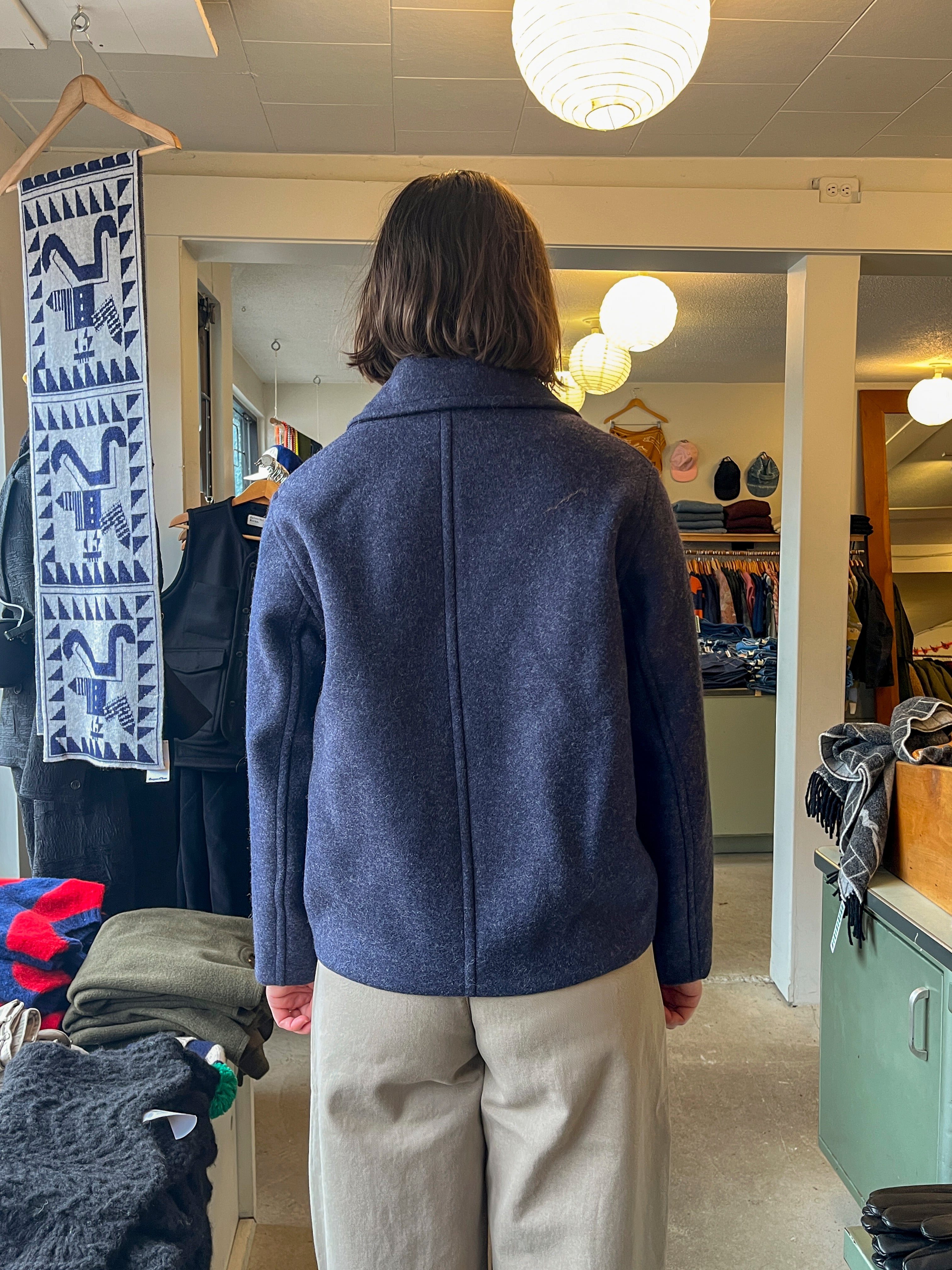 Soeur - Constant Short Wool Coat - Heather Navy - back