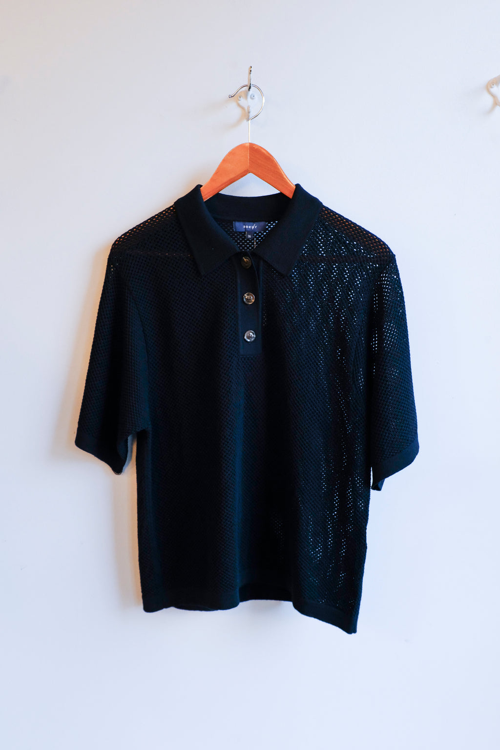 Soeur - Harvey Merino Wool Polo - Black - flat front
