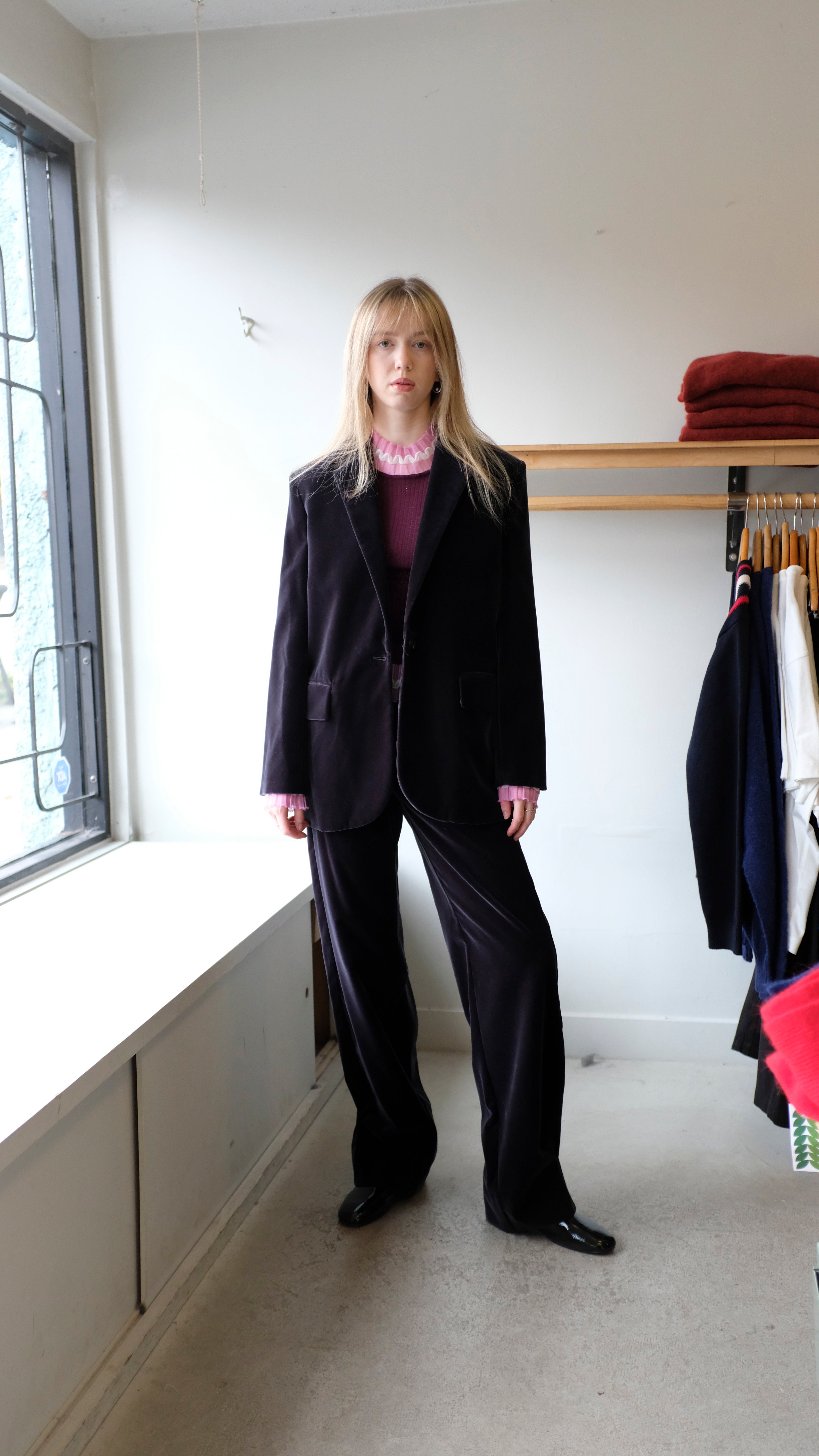 Soeur - Celestin Velvet Trousers - Charcoal Grey - flat front