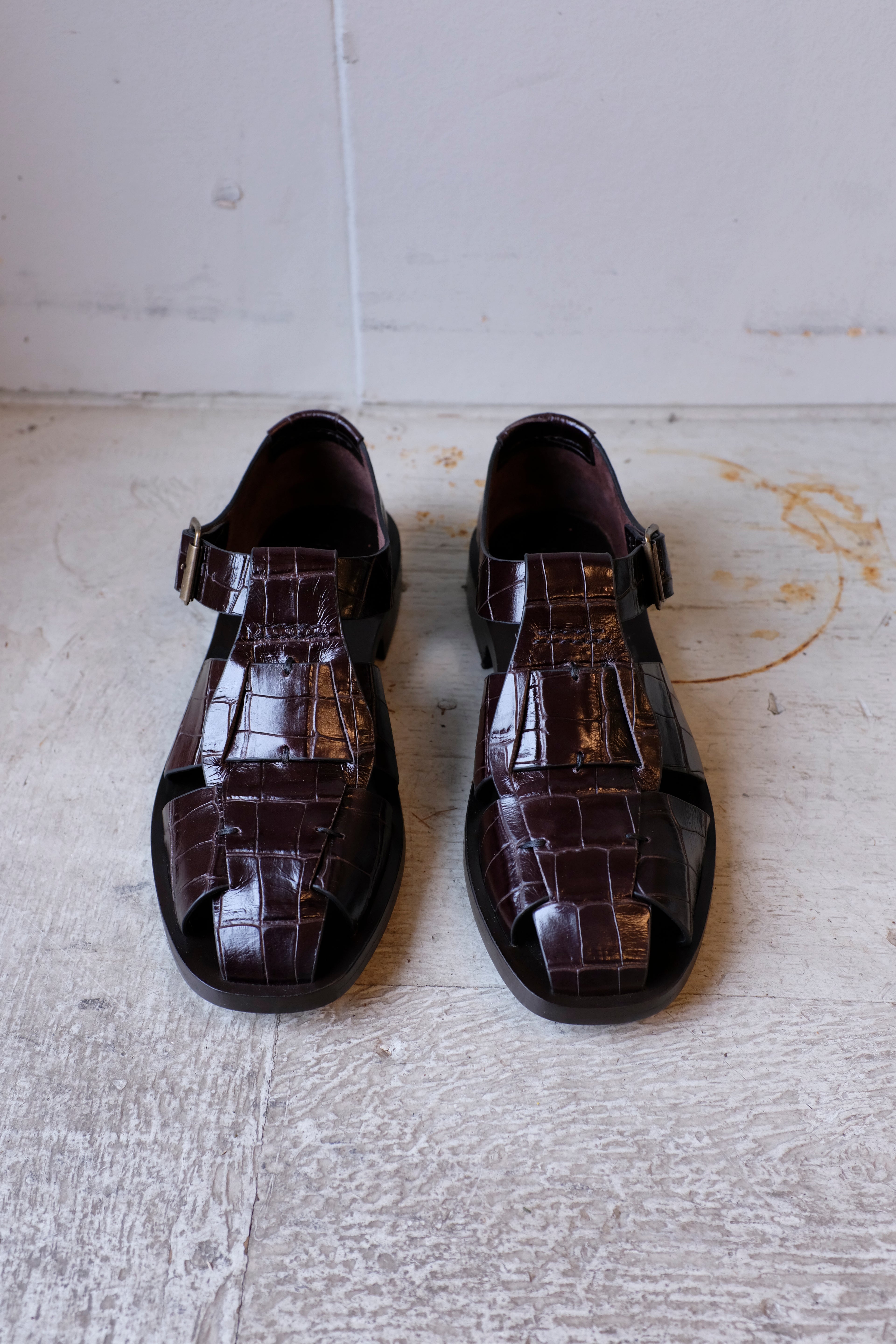 Velika - Fisherman Sandals - Dark Brown Croc - Flat - Front
