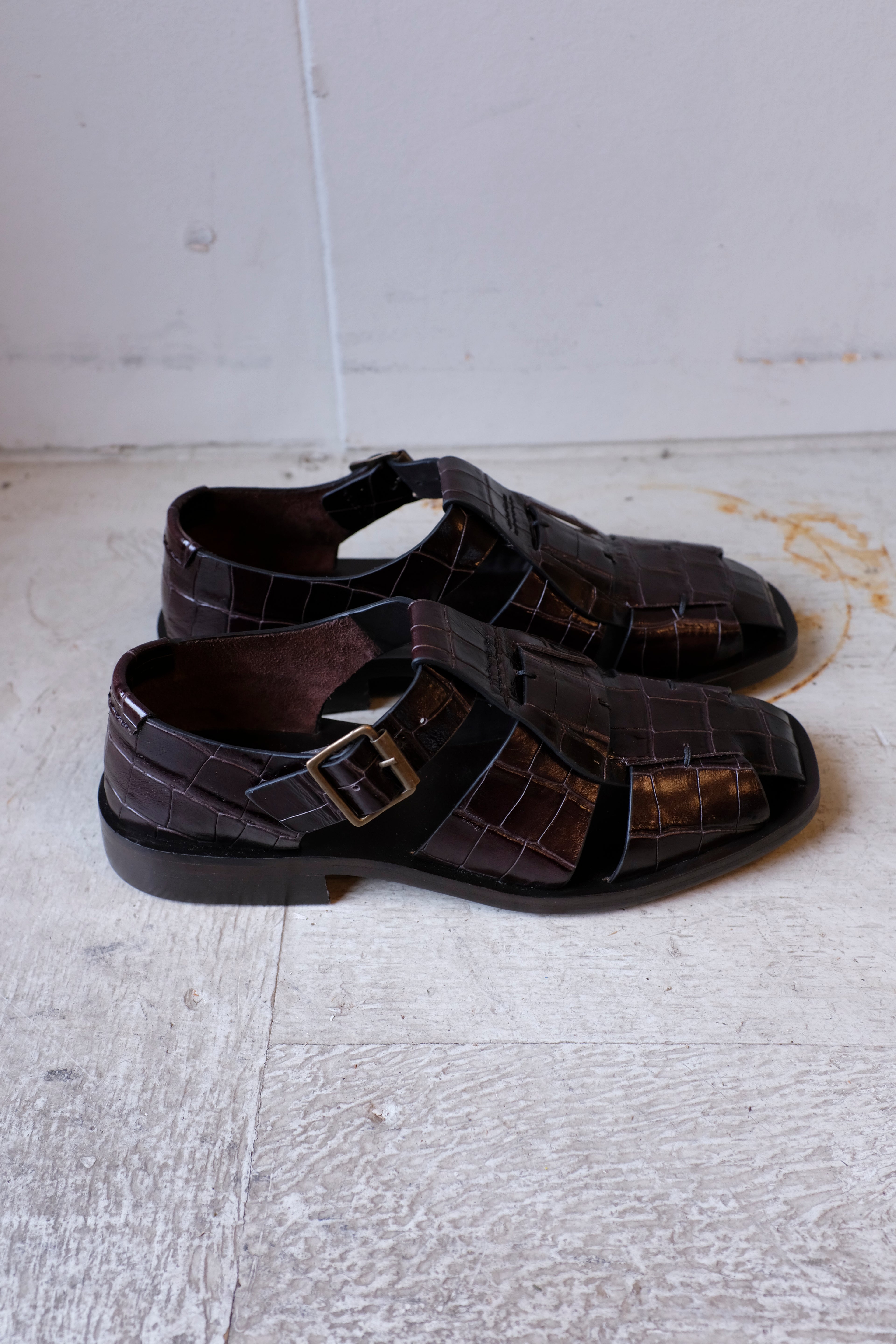 Velika - Fisherman Sandals - Dark Brown Croc - Flat - Side