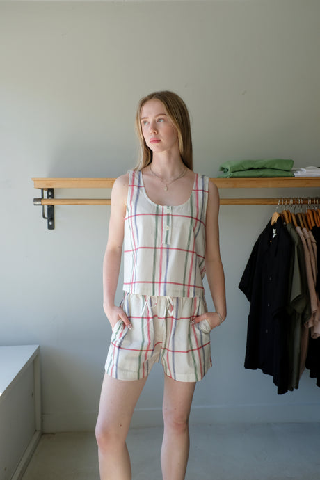 thinking mu - Justine Top - Cambric Stripes - front