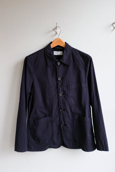 universal Works - Bakers Chore Jacket - Navy Seersucker - flat front