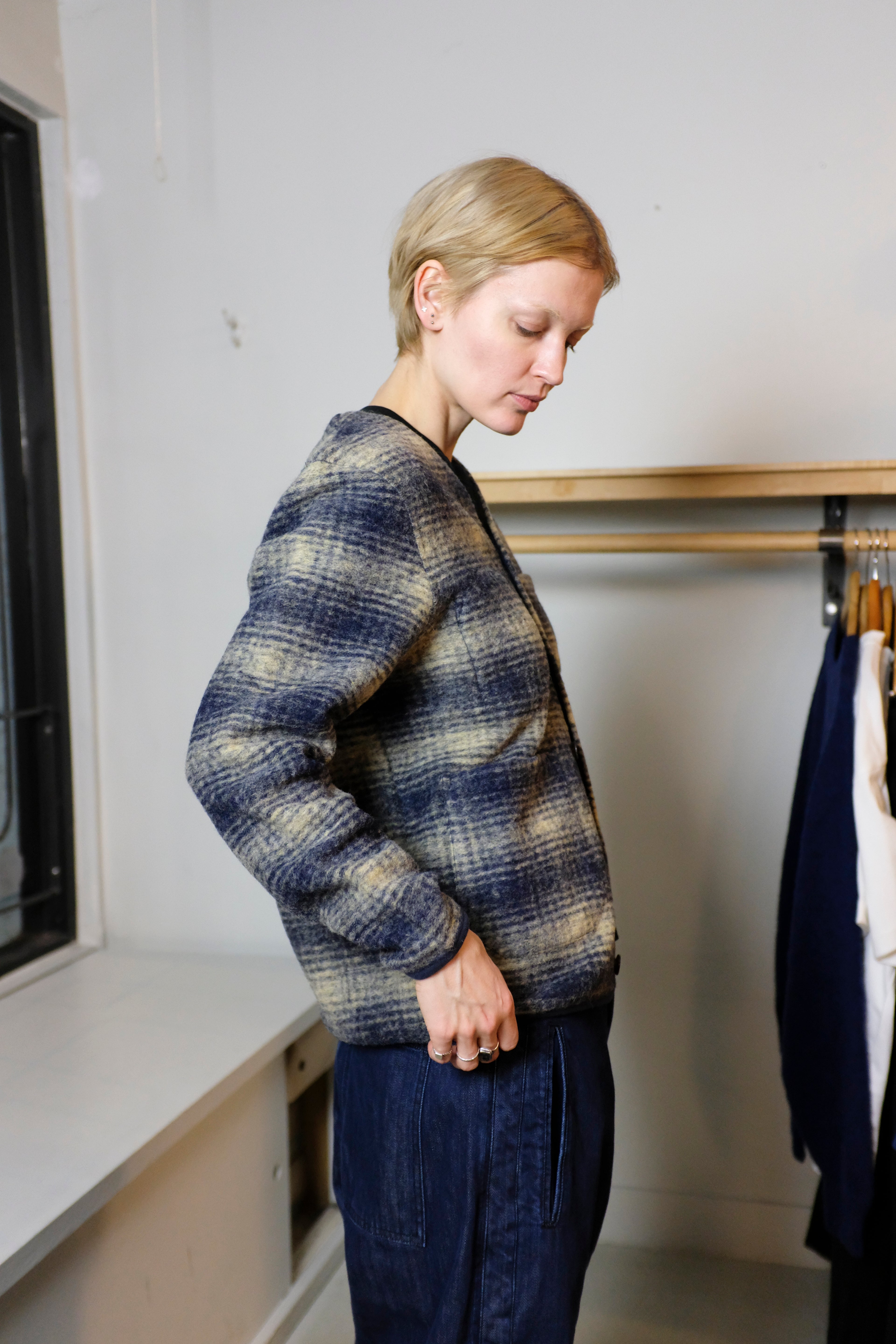 Universal Works - Cardigan UIST Fleece - Navy - flat side