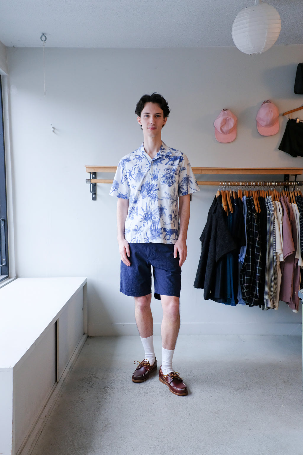 Universal Works Camp Shirt - White Toile Poplin
- Clean Short - Navy Derby Stripe - front