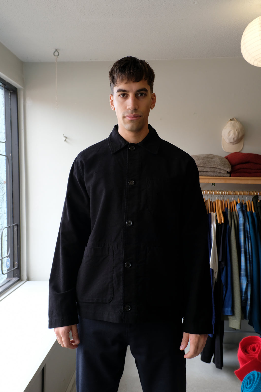Universal Works - Field Jacket - Black Moleskin - flat front