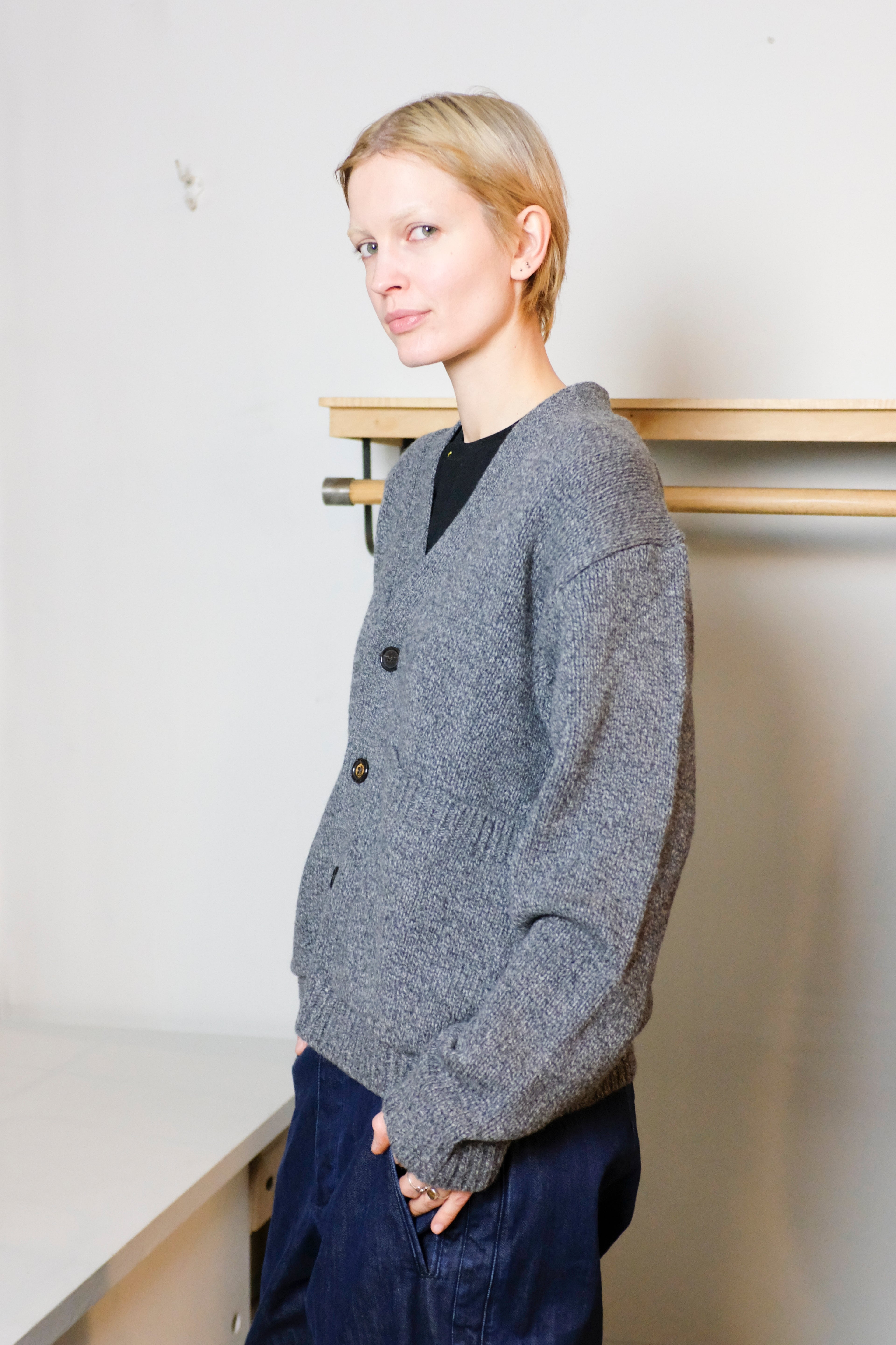 Universal Works - Langdale Cardigan - Grey - flat side