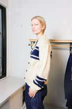 Load image into Gallery viewer, Universal Works - Langdale Cardigan - Sand/Navy Stripe - flat side
