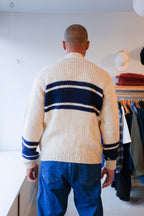 Langdale Cardigan - Sand/Navy Stripe