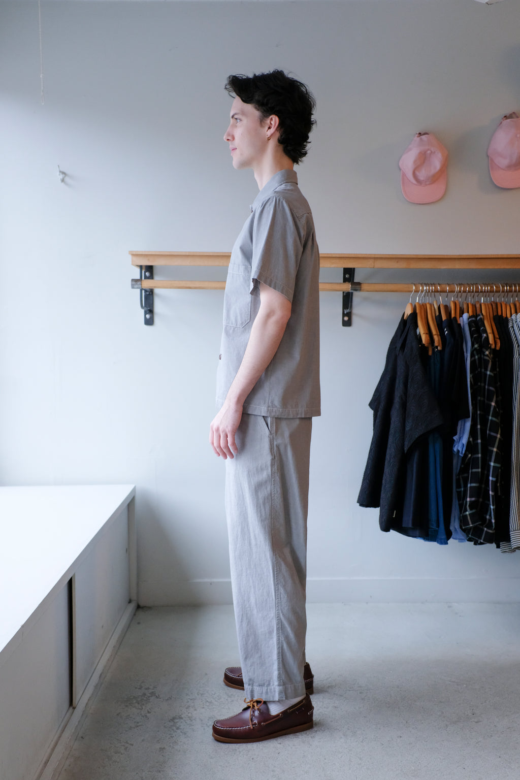 Universal Works - Fatigue Shirt - Grey Cotton - side
Universal Works - Oxford Pant - Grey Cotton - side