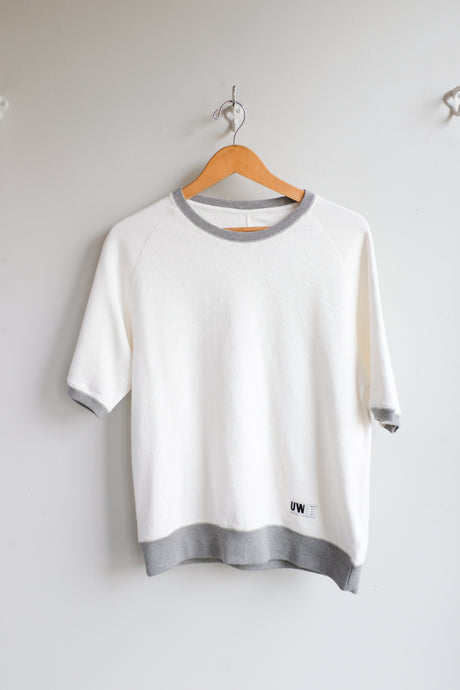 Universal Works - Short Sleeve Crew - Ecru Brush Back - flat front