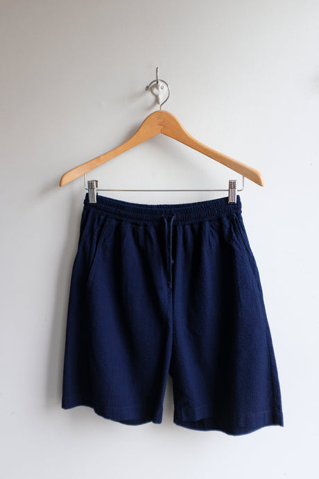 Universal Works - Simple Short - Washed Indigo Seersucker - flat front