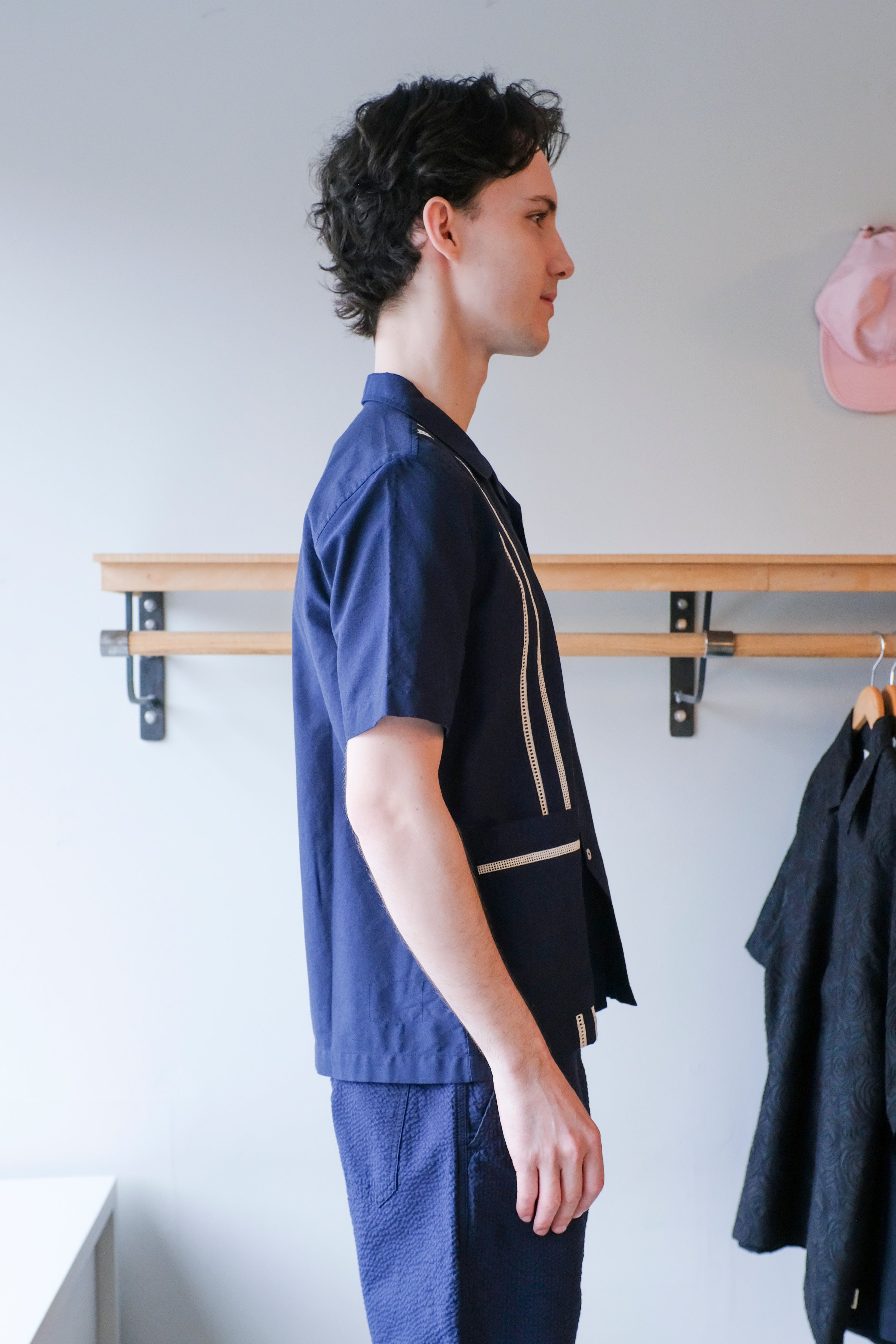 Universal Works - Tropicana Shirt - Navy Oxford - side