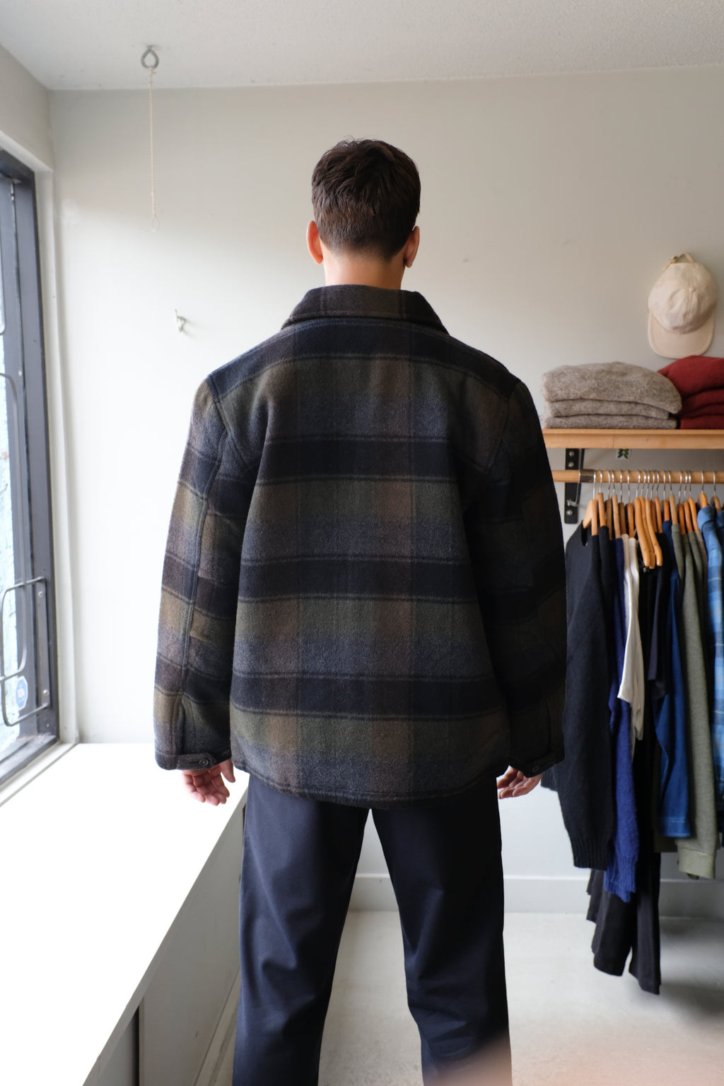 Universal Works - Wayfarer Jacket - Black/Brown Check - flat back