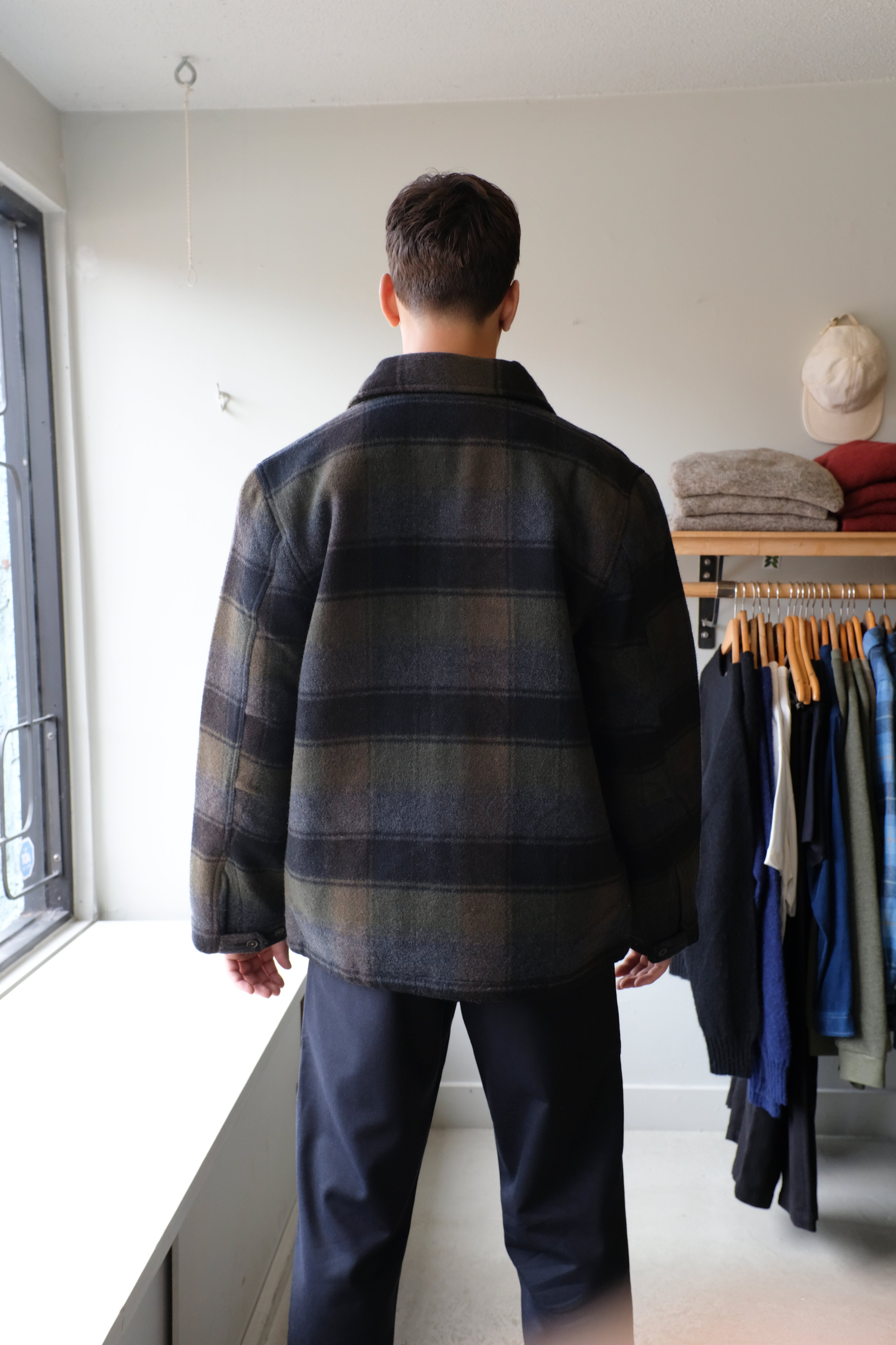 Universal Works - Wayfarer Jacket - Black/Brown Check - flat back