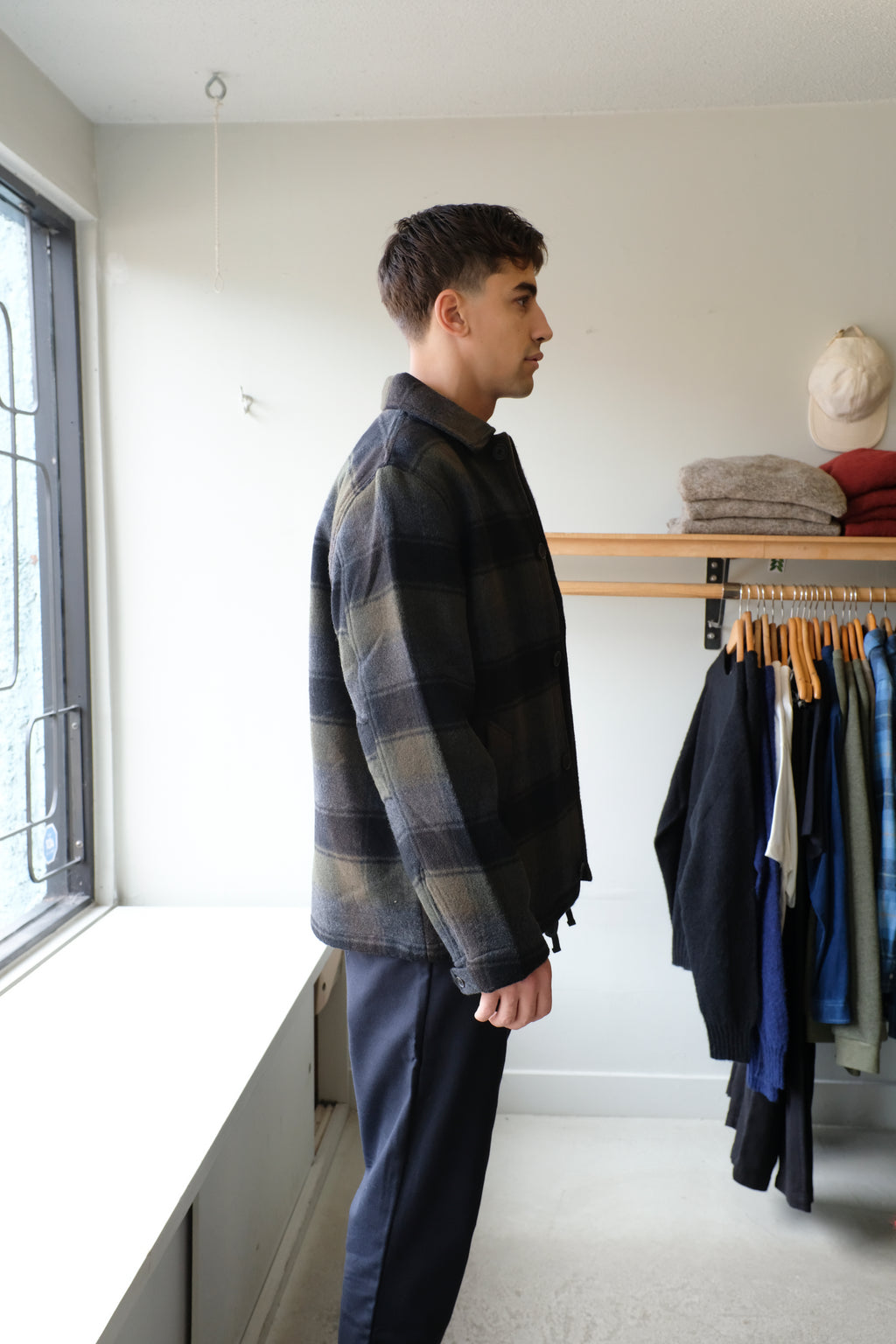 Universal Works - Wayfarer Jacket - Black/Brown Check - flat side