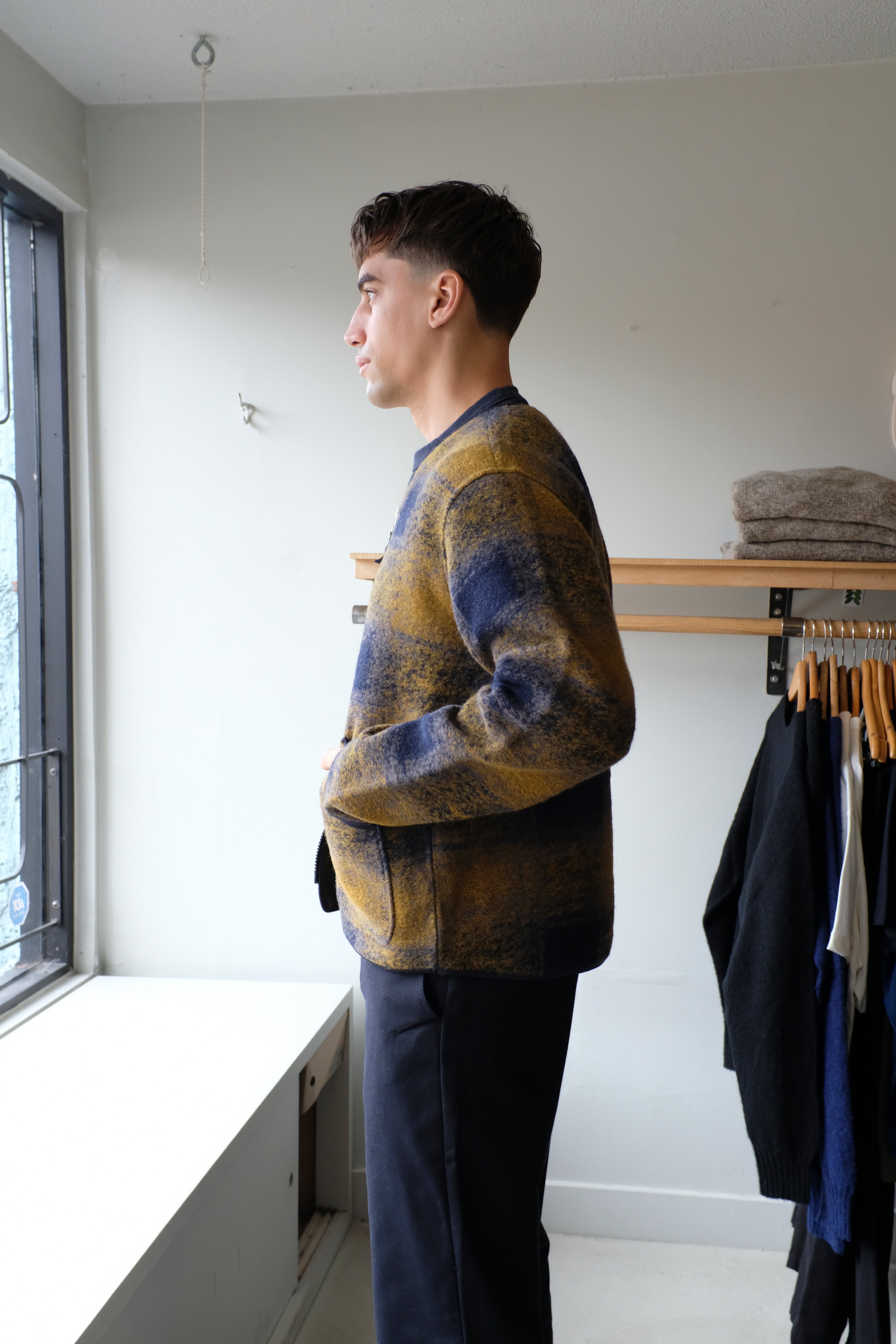 Universal Works - Zip Liner Jacket - Navy Check - flat side