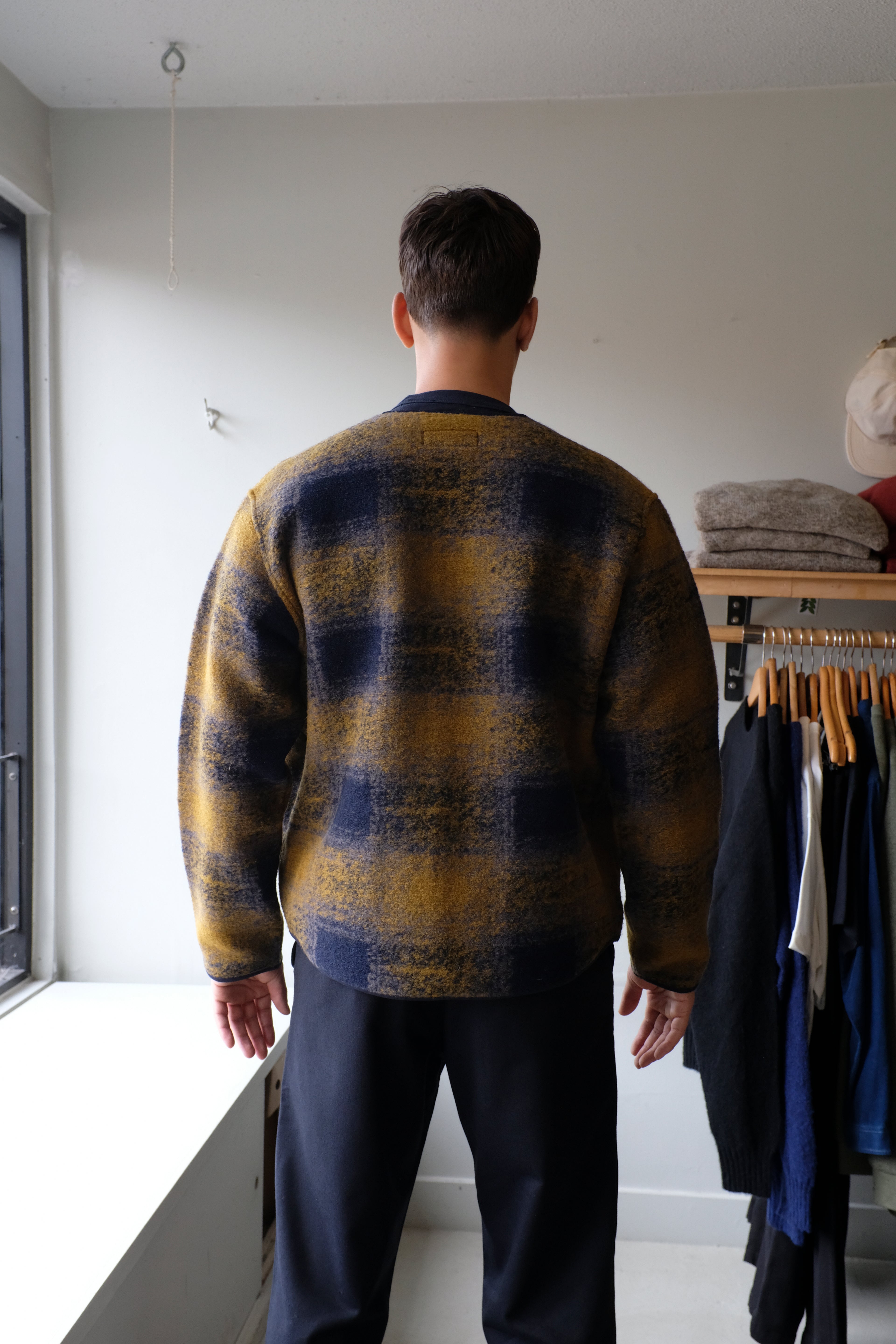 Universal Works - Zip Liner Jacket - Navy Check - flat back