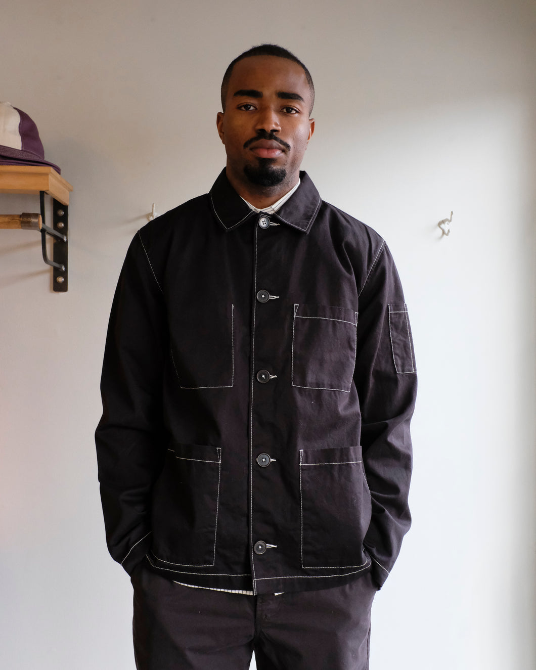 Universal Works - Coverall Jacket - Black Twill - front